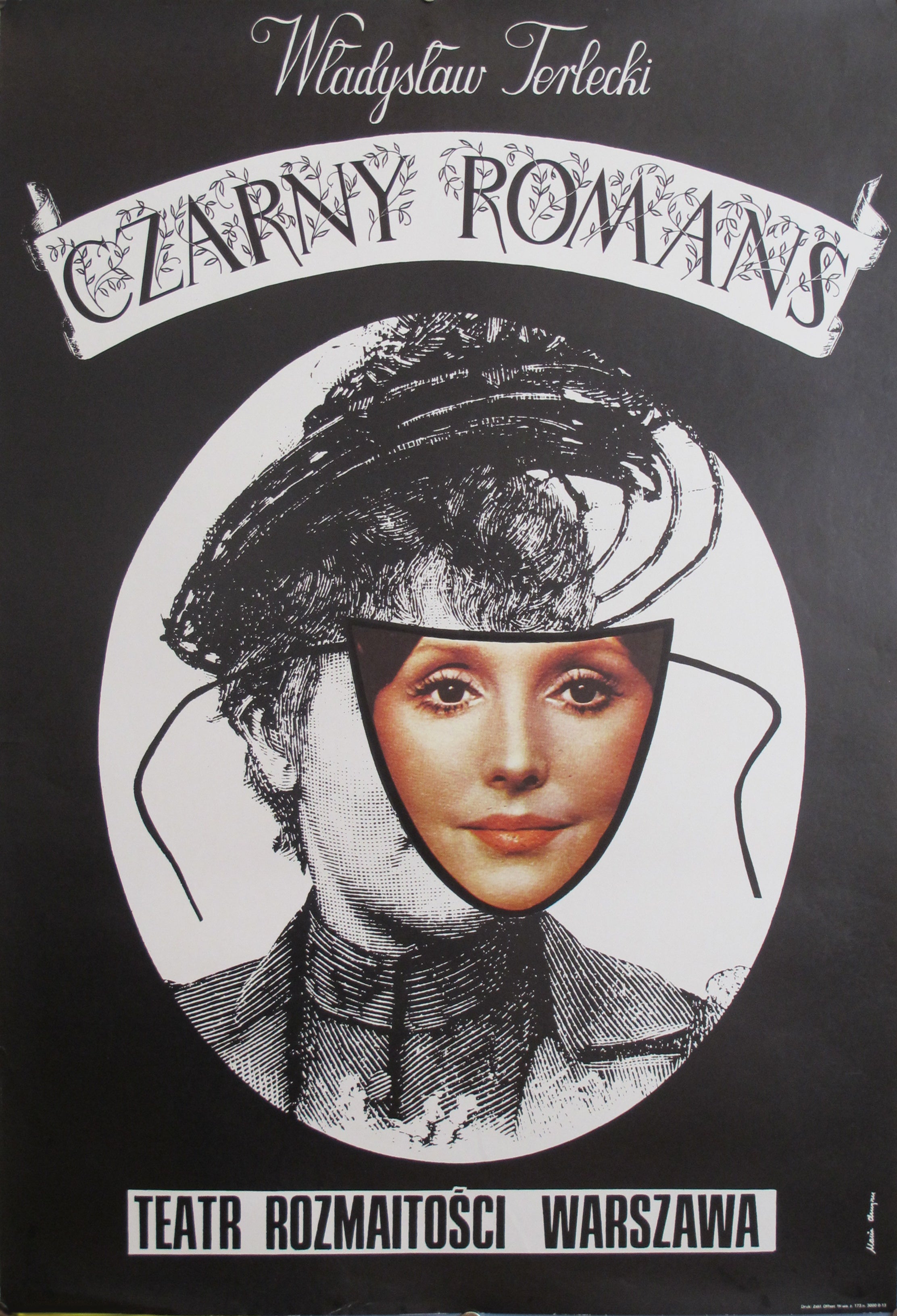 Vintage 1970s Original Polish Theatre Poster - Czarny Romans by Władysław Torlecki - Retro Wall Art for Home Decor, Office & Theater Lovers