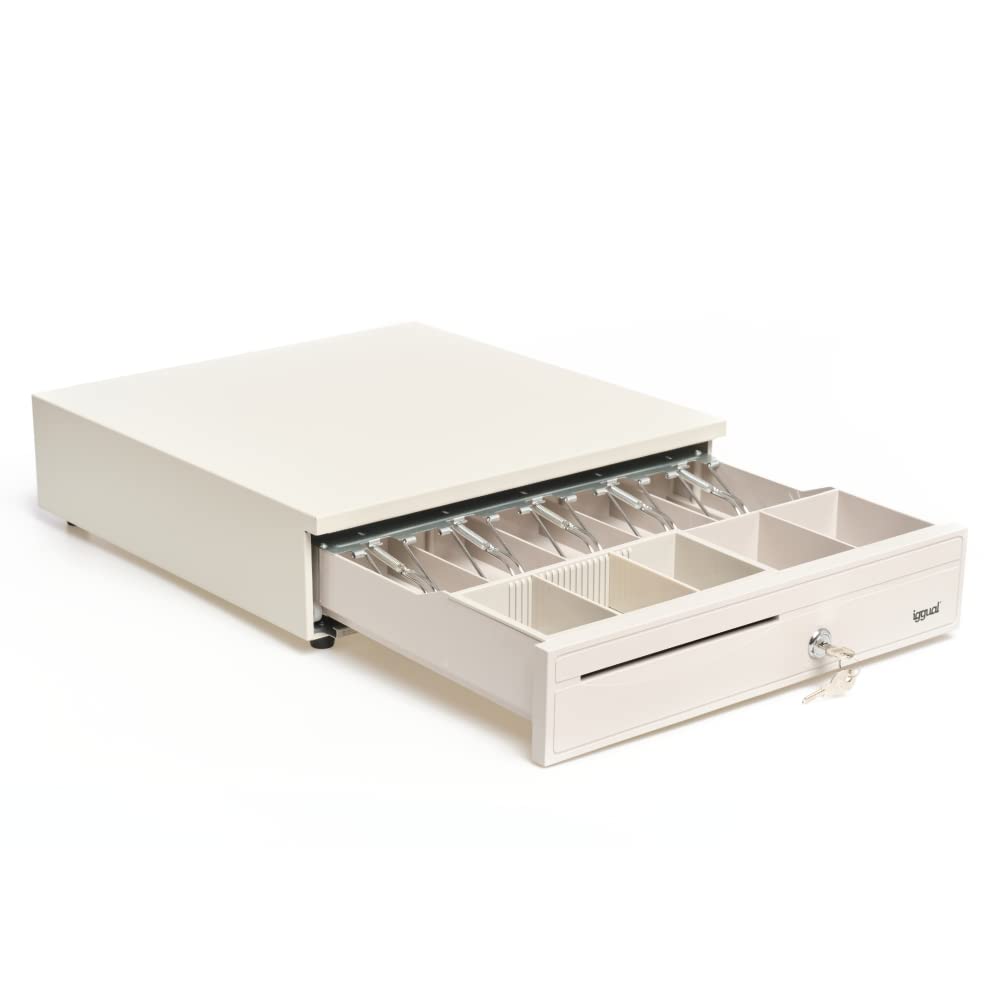 White IRON-3W 41cm RJ-11 Coin Drawer for Cash Register - Durable Money Tray for Retail Stores, Restaurants & Small Businesses