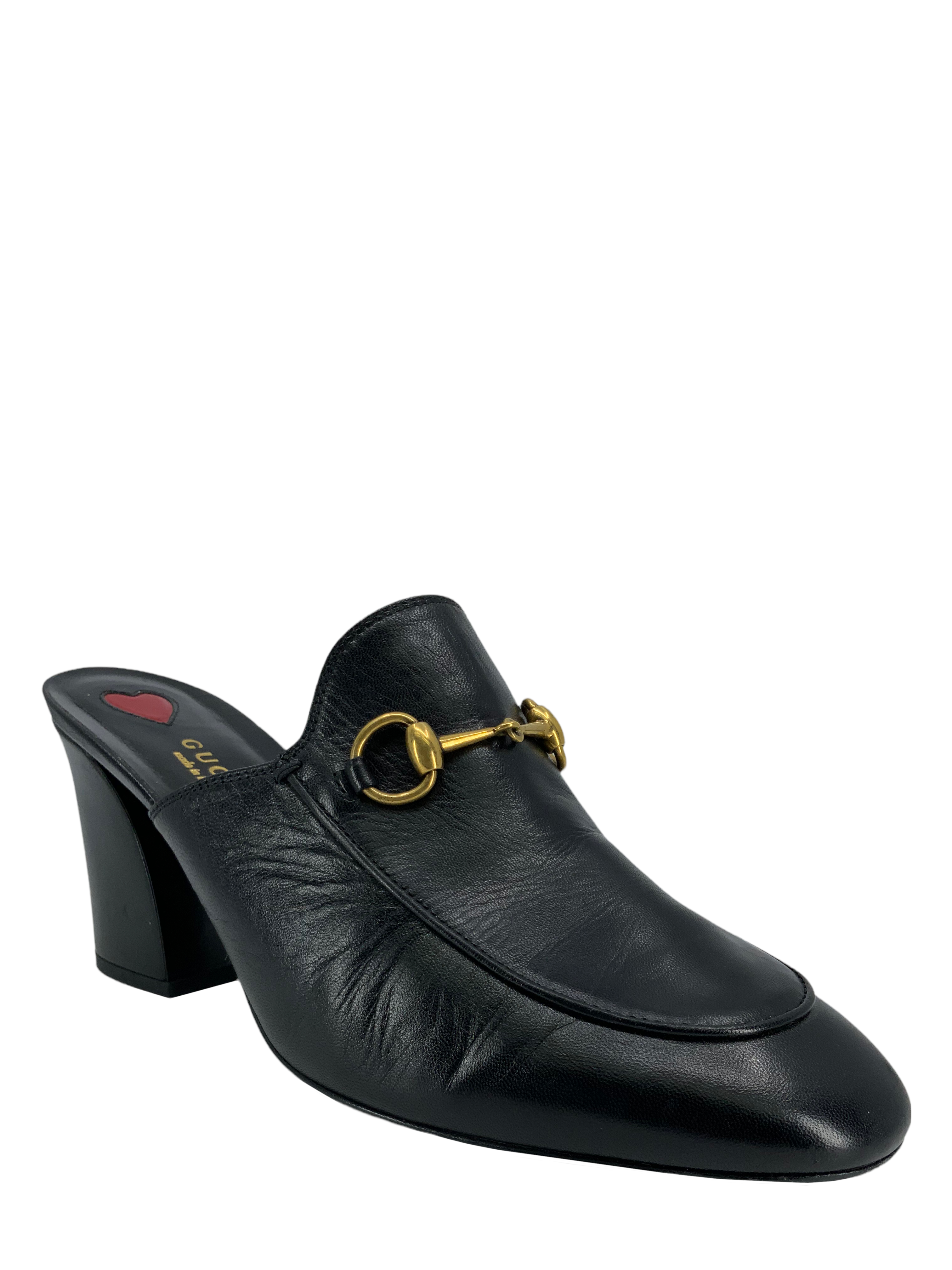 Gucci Julie Princetown Horsebit Mid Heel Mules Women's Size 8.5 - Luxury Designer Slip-On Shoes for Office, Party & Special Occasions