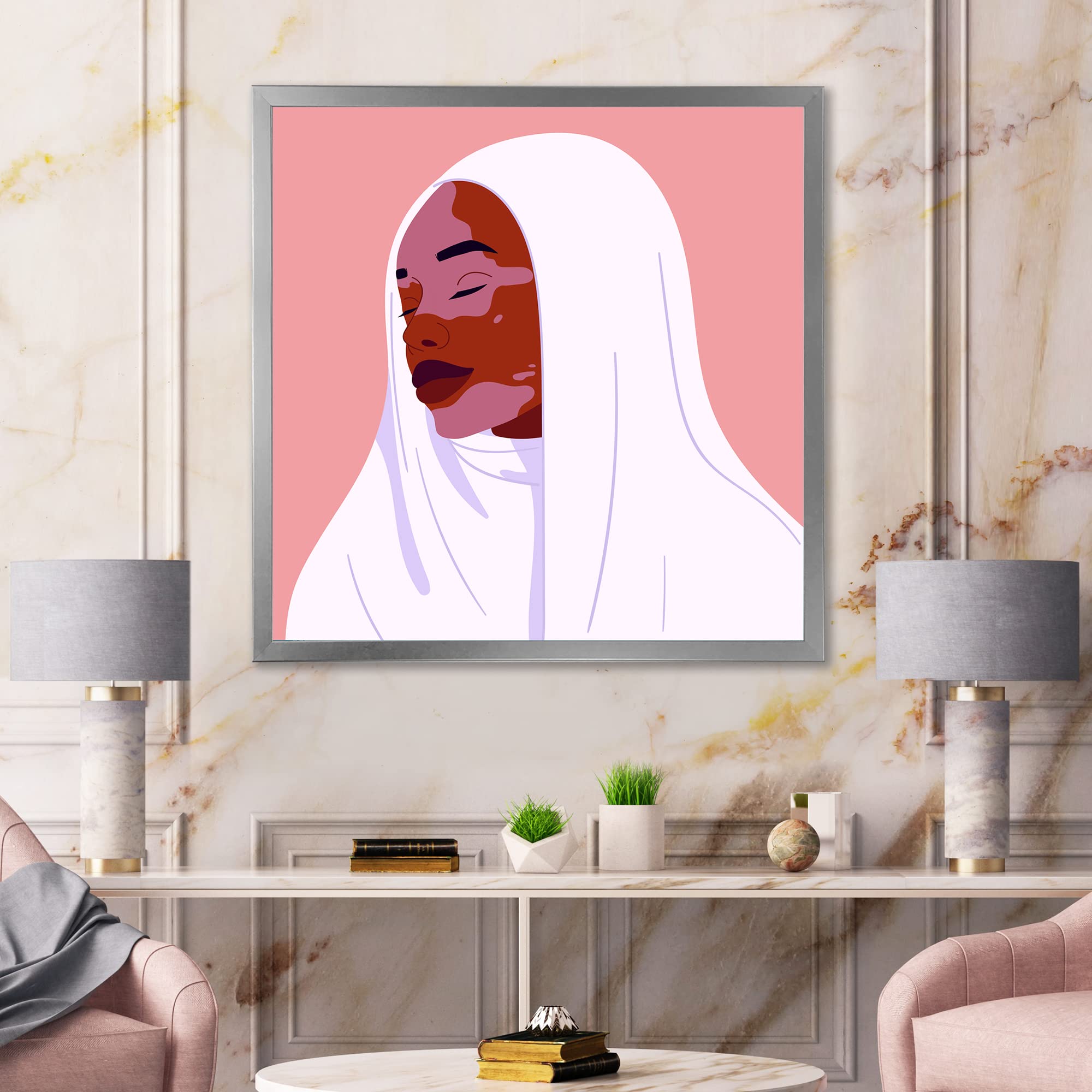 Beautiful Smiling Afro African Woman with Vitiligo Moroccan Framed Wall Art - Home & Office Decor, Living Room, Bedroom Wall Hanging