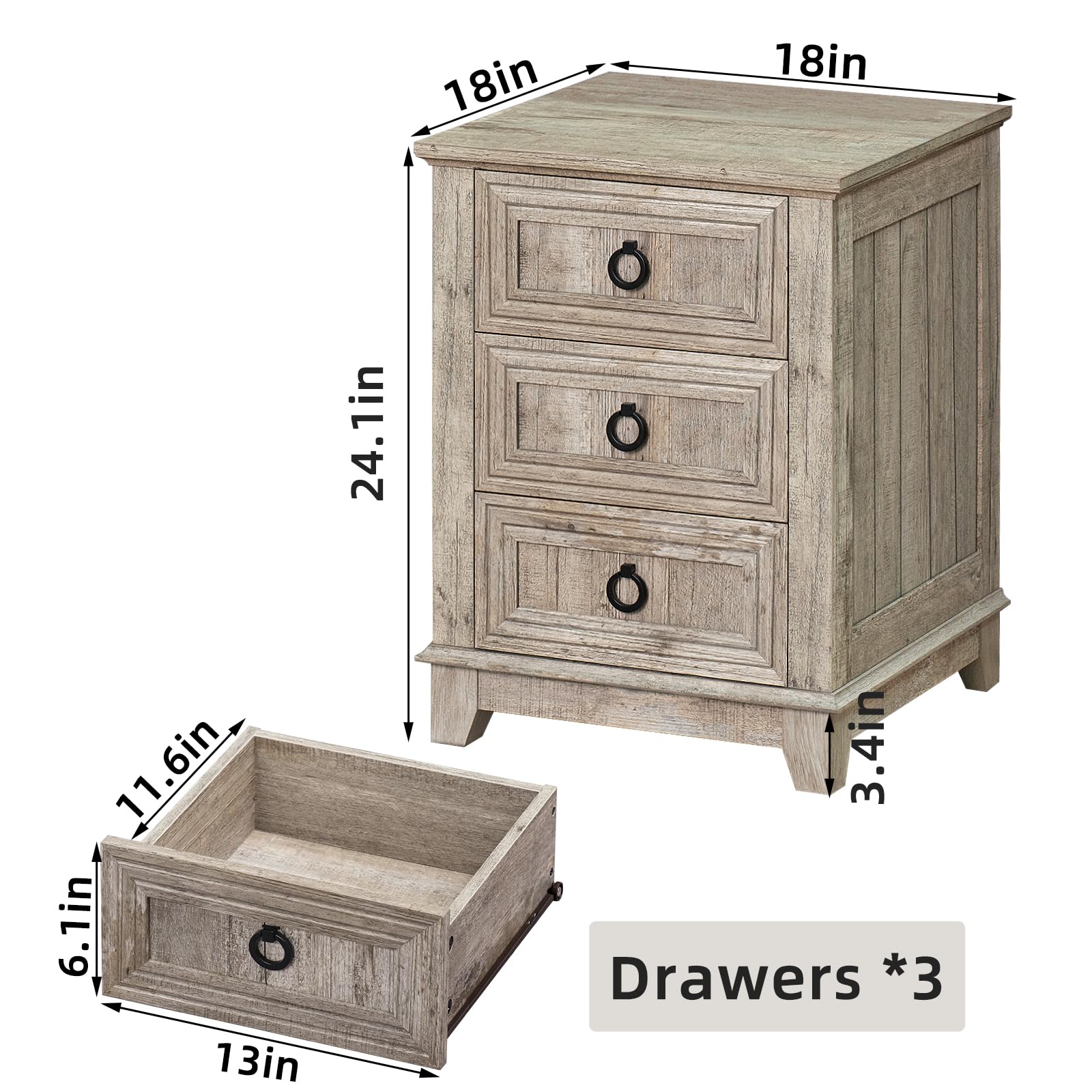 Farmhouse Dresser and Nightstand Set 3-Piece - 6 Drawer Dresser (54