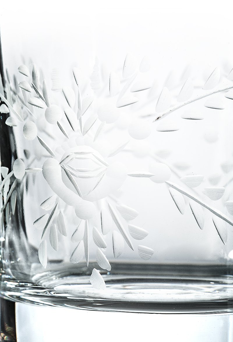 Handcrafted Crystal Long Drink Glasses 36cl with Floral Design - Set of 2 Pieces for Elegant Cocktails, Wine Tasting & Home Decor
