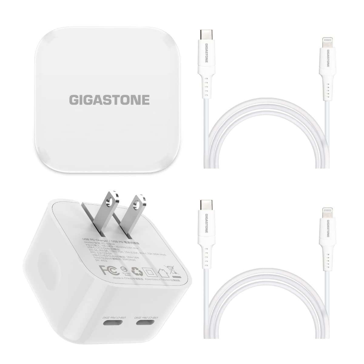 Gigastone 35W USB C Fast Charger with 5FT USB-C to Lightning Cable - Apple MFi Certified 2-Pack for iPhone 15/14/13/12/11, iPad Pro/Air/Mini - Perfect for Home, Office & Travel Charging