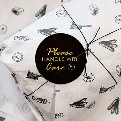 WRAPAHOLIC Premium Gold Foil 'Please Handle with Care' Stickers - 2x2 Inch Business Thank You Labels (500 Pack) - Perfect for Shipping Packages, Ecommerce Orders & Gift Wrapping