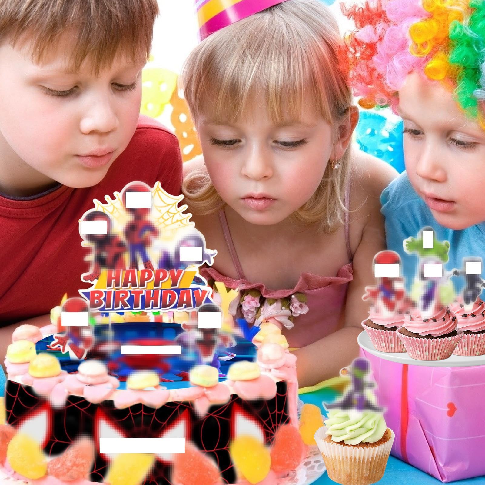 Edible Cake Toppers for Boys - Pack of 17, 20cm Edible Cake Decorations with Ribbon, Spider Web & Cake Topper - Edible Paper Decor for Birthday Cakes - Perfect for Kids Birthday Parties, Baby Showers & Special Celebrations