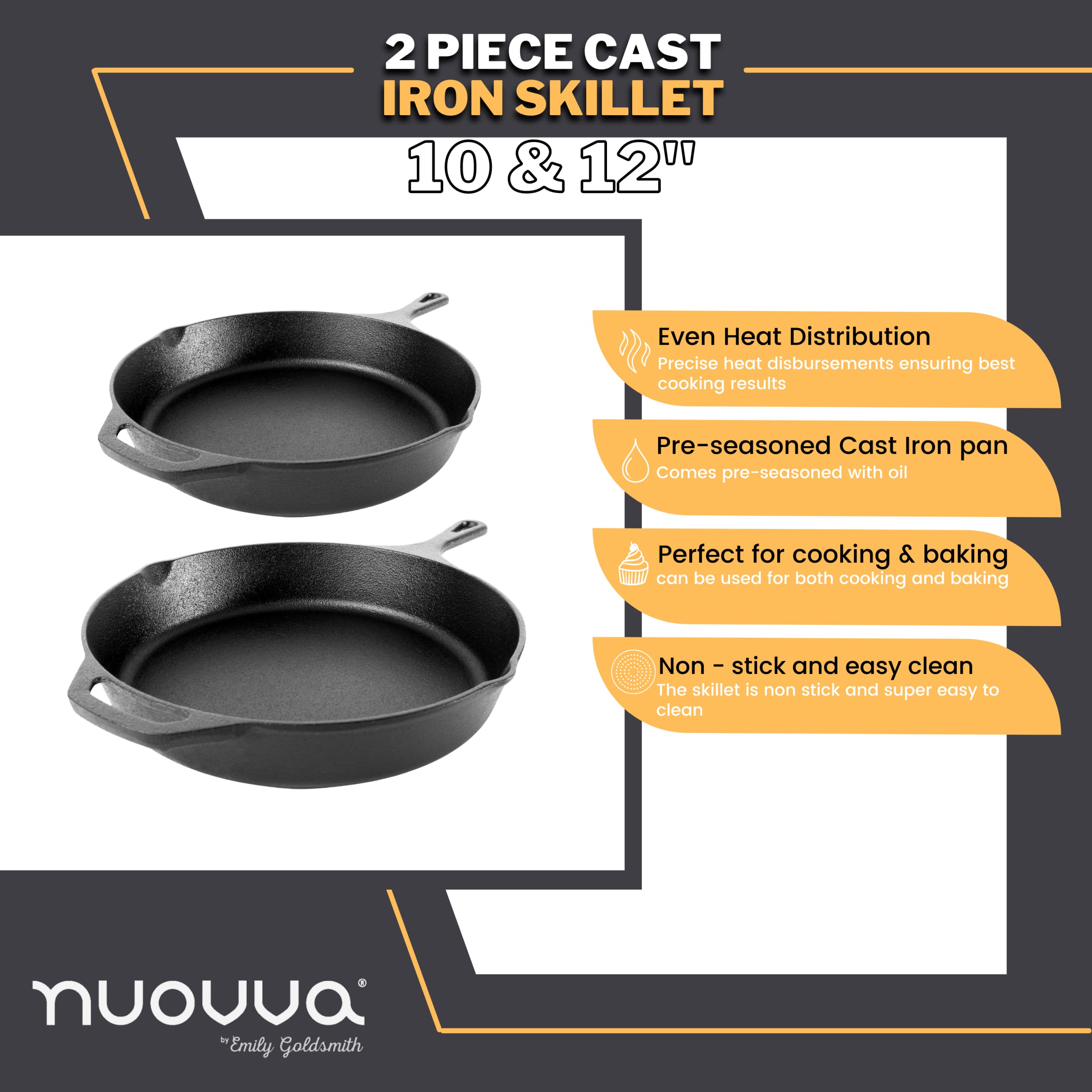 Premium 2-Piece Cast Iron Skillet Set – Pre-Seasoned 10