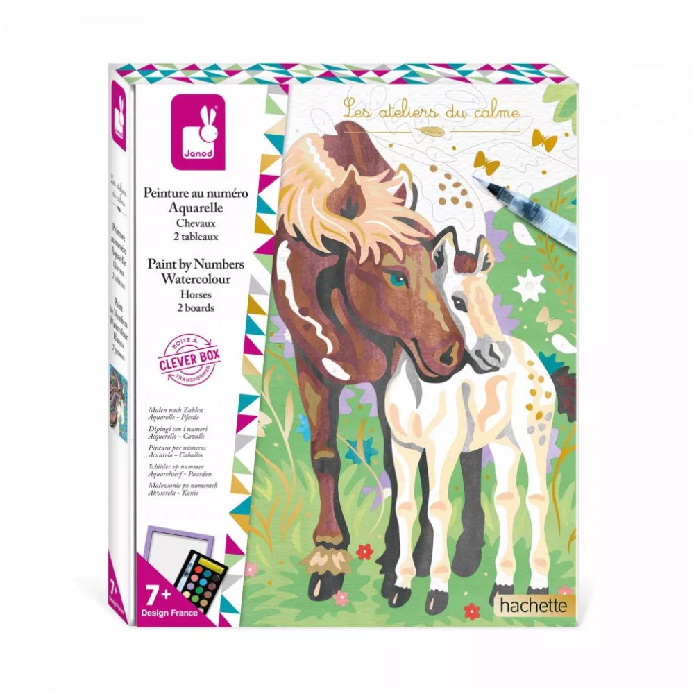 Janod Horses Paint By Numbers Kit - DIY Art Set for Kids & Adults - Creative Painting Activity for Home Decor & Gifts