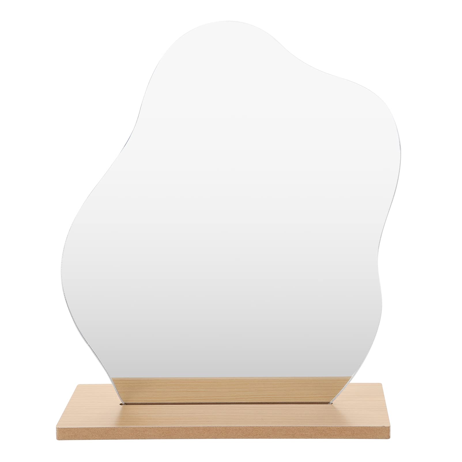 IMIKEYA Frameless Acrylic Vanity Mirror with Wooden Base - Aesthetic Irregular Makeup Mirror for Bedroom, Dresser & Bathroom Decor | Perfect for Photography Props & Desk Decoration