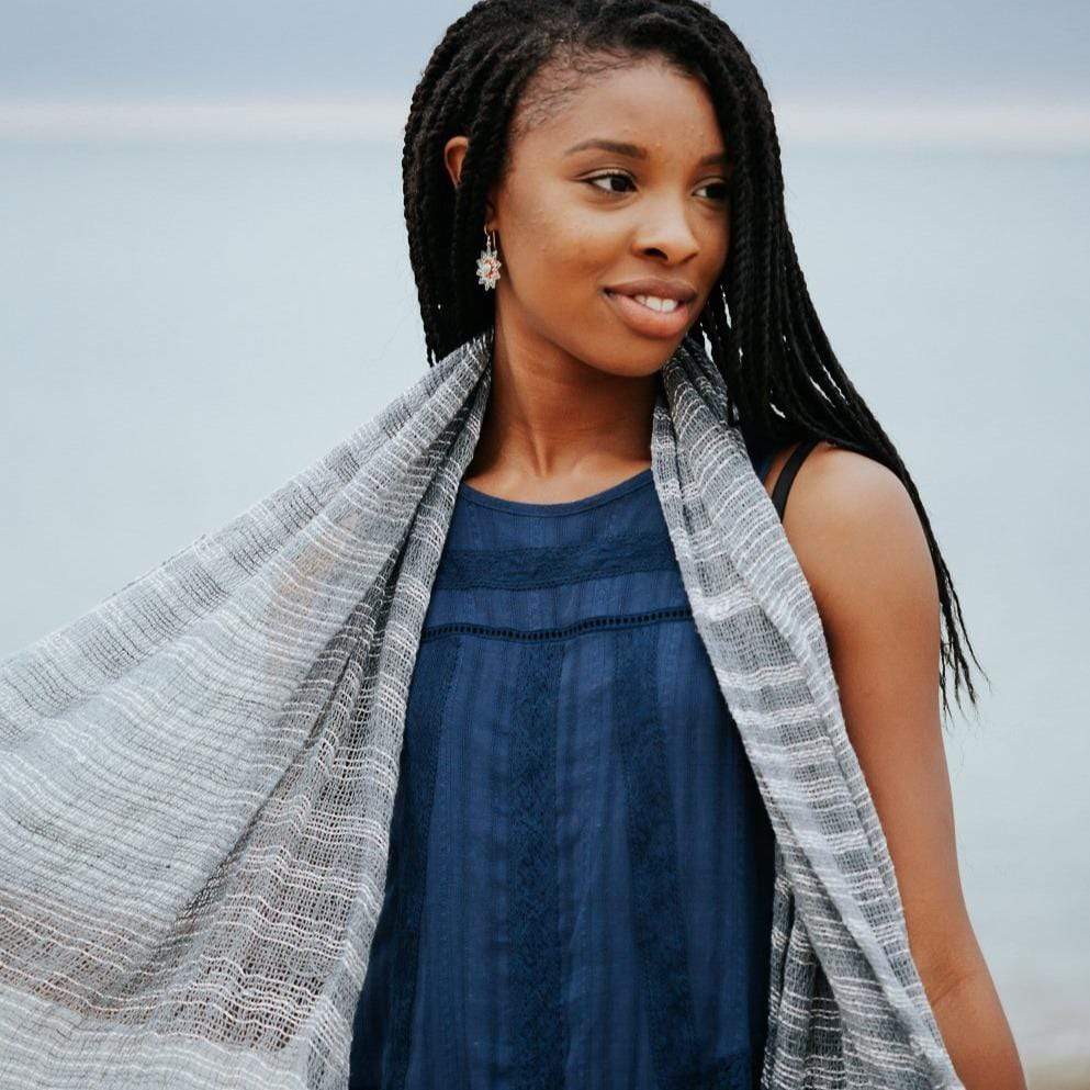Soft Gray Striped Cotton Scarf for Women & Men - Lightweight Winter Fashion Accessory - Perfect for Cold Weather, Office, Travel & Gift Giving