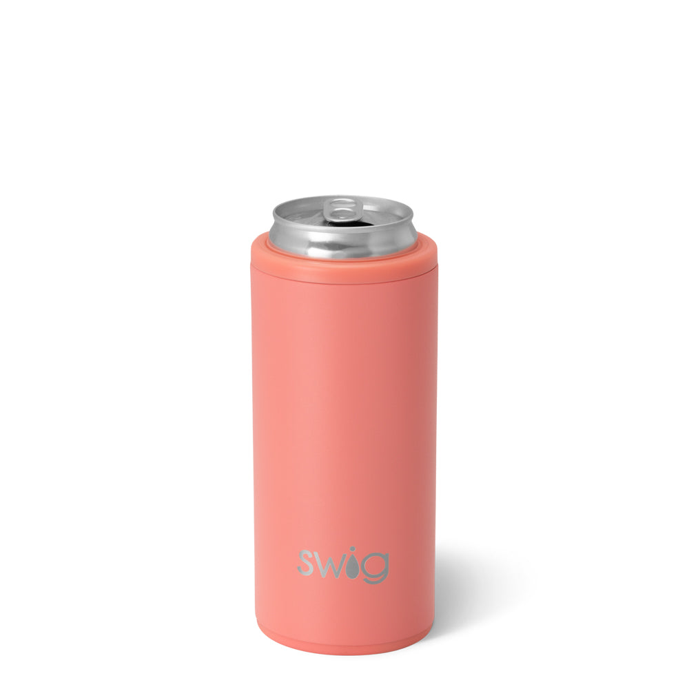 12oz Coral Skinny Can Cooler - Insulated Beer Sleeve for Cans & Bottles - Perfect for Beach, Pool, BBQ & Outdoor Parties