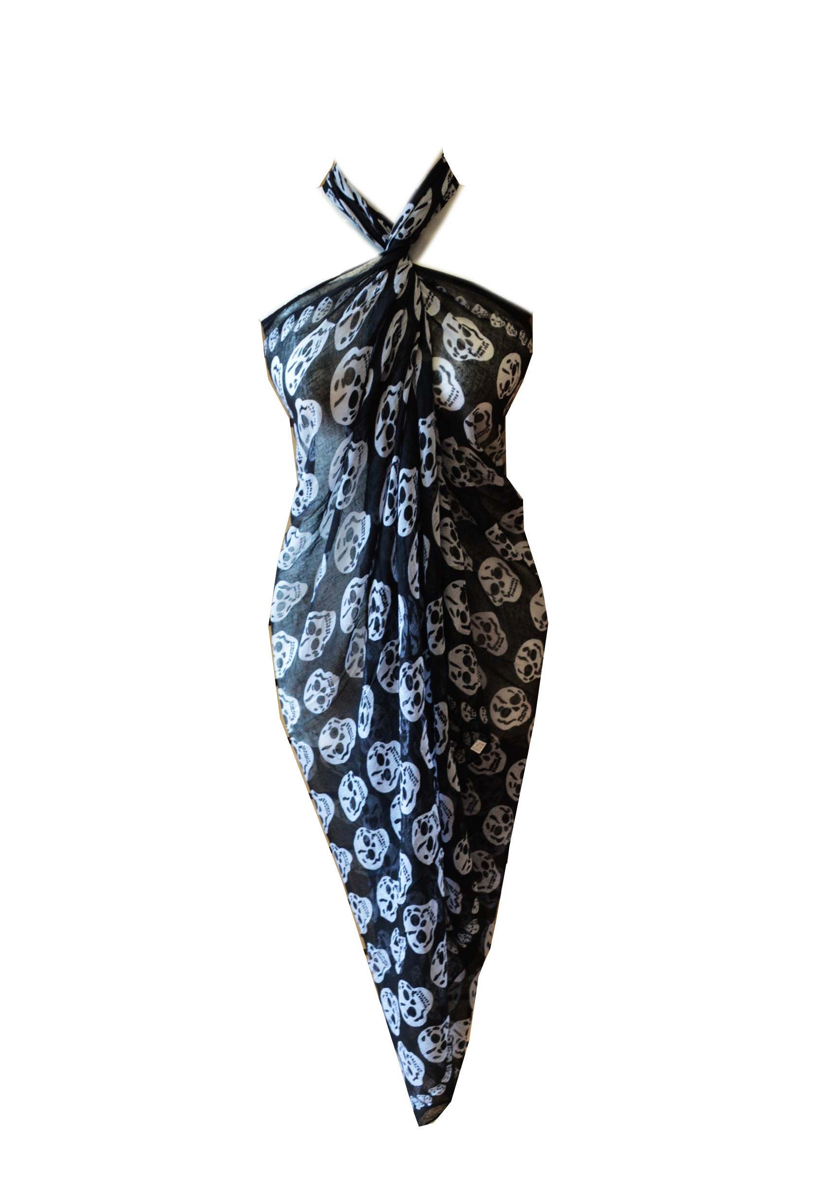 Skull Spider Dinosaur Print Pareo Scarf - Stylish Swimwear Cover Up for Beach, Pool & Summer Outings