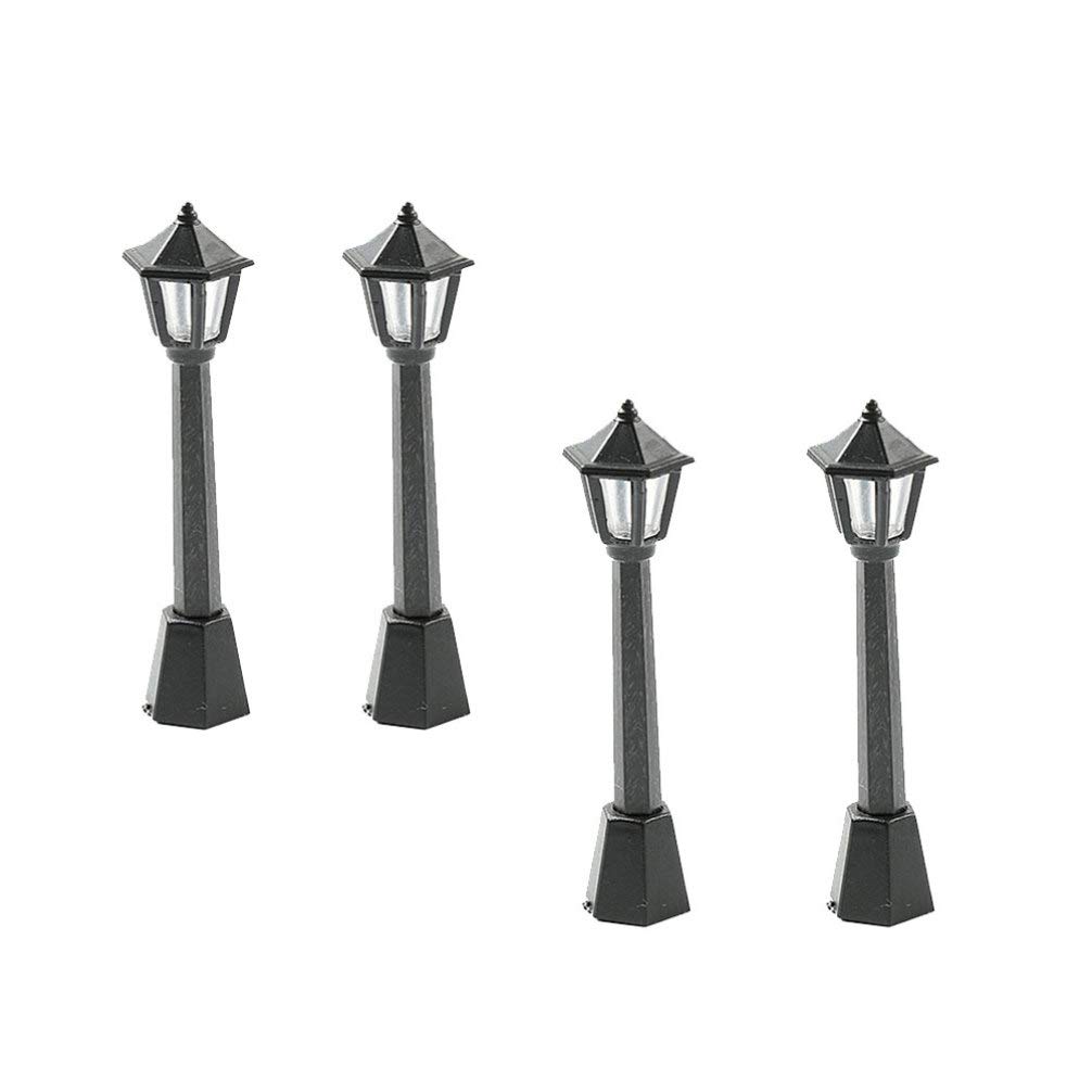 Exceart 4-Piece Miniature Resin Street Lights - Outdoor Fairy Garden Decor, Christmas Decoration, Kids Toys & Model Streetlamps for Mini Gardens, Patios & Holiday Displays
