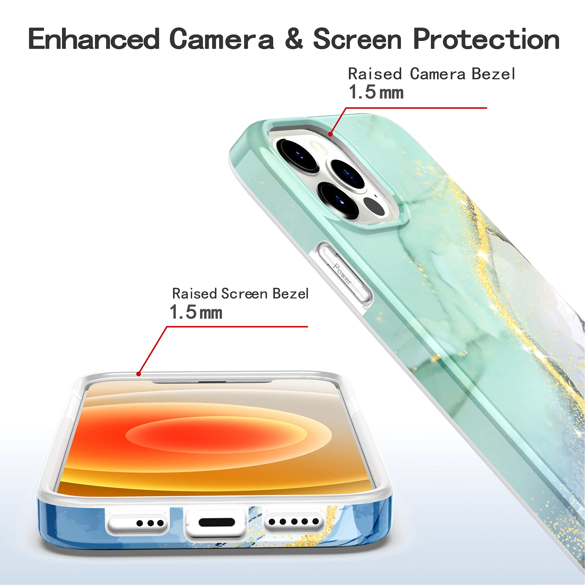 BAISRKE iPhone 12 Pro Max Case 6.7 Inch - Sparkle Glitter Marble Design, Shockproof Flexible TPU Bumper Cover for Women (Mint Green) | Perfect for Everyday Protection & Stylish Accessory