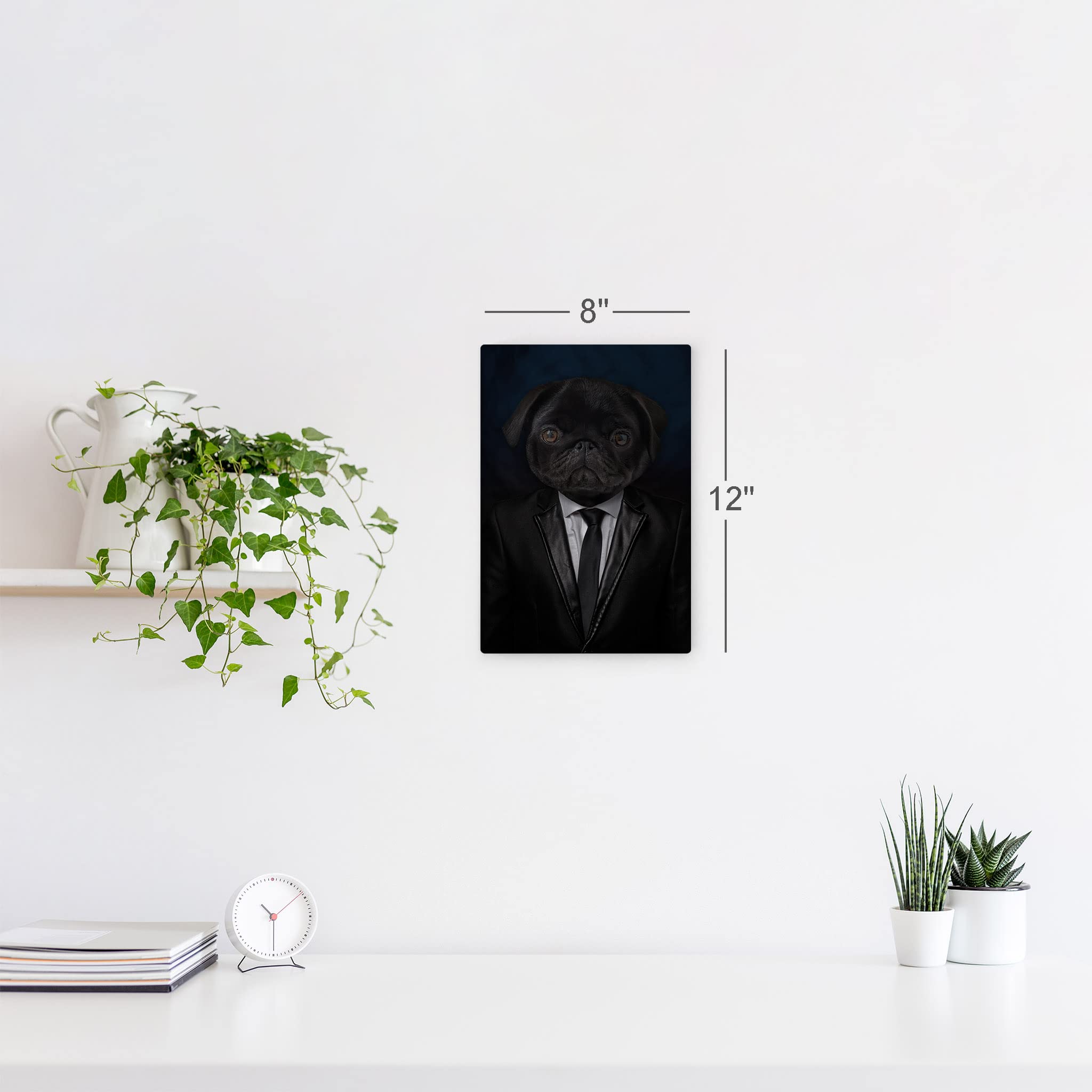 Premium Metal Wall Art Print - Portrait of a Businessman Pug Dog in Suit | Unique Pet Owner Gift for Dog Lovers, Office Decor, Living Room & Bedroom Wall Art | Made in USA (36x24 Inches) - Perfect for Home, Office, Nursery & Gift Giving
