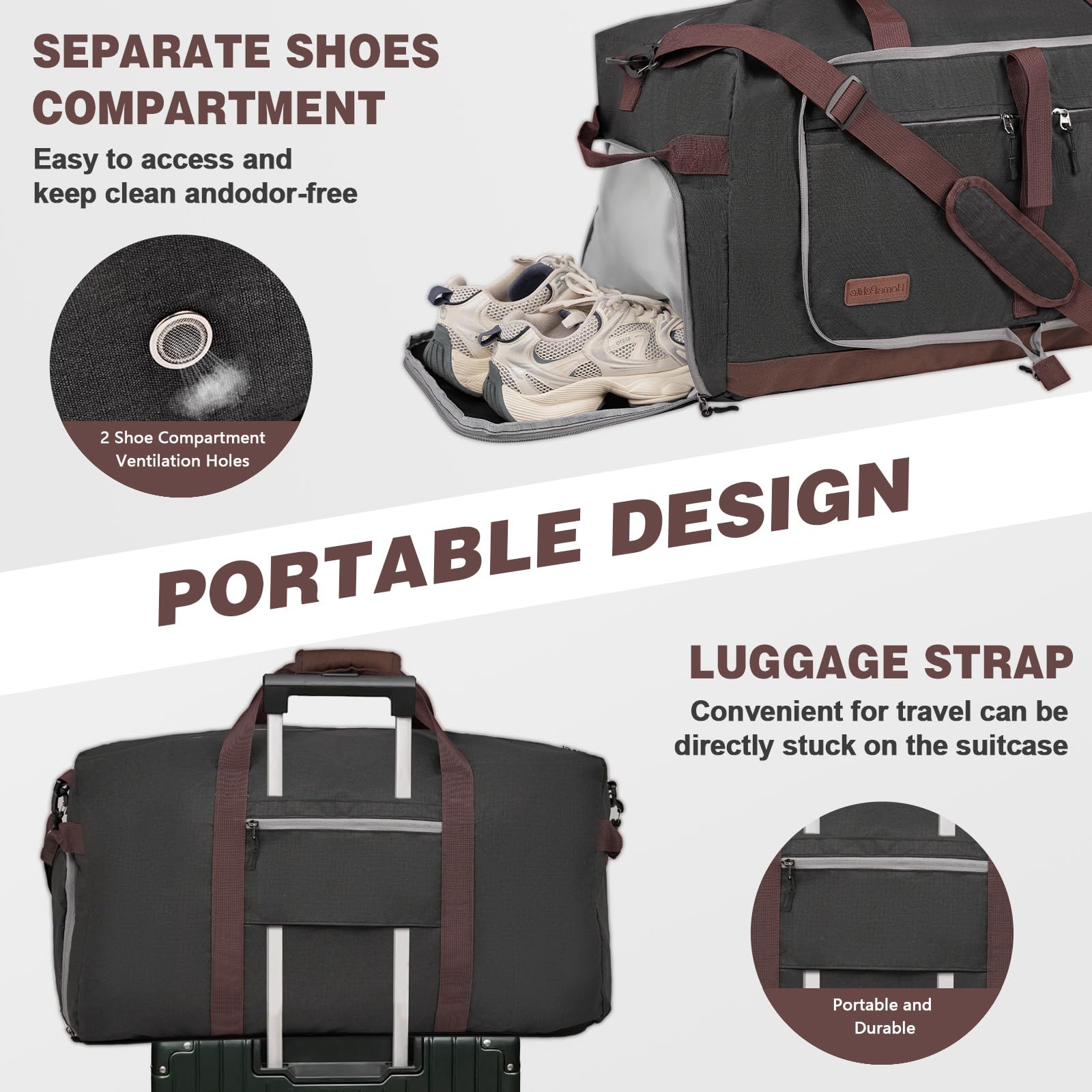 120L Large Foldable Waterproof Duffle Bag for Travel, Gym & Sports - Collapsible Packable Duffle Bag with Shoe Compartment for Men & Women - Perfect for Camping, Beach, Swim Pool & Outdoor Activities (Black)