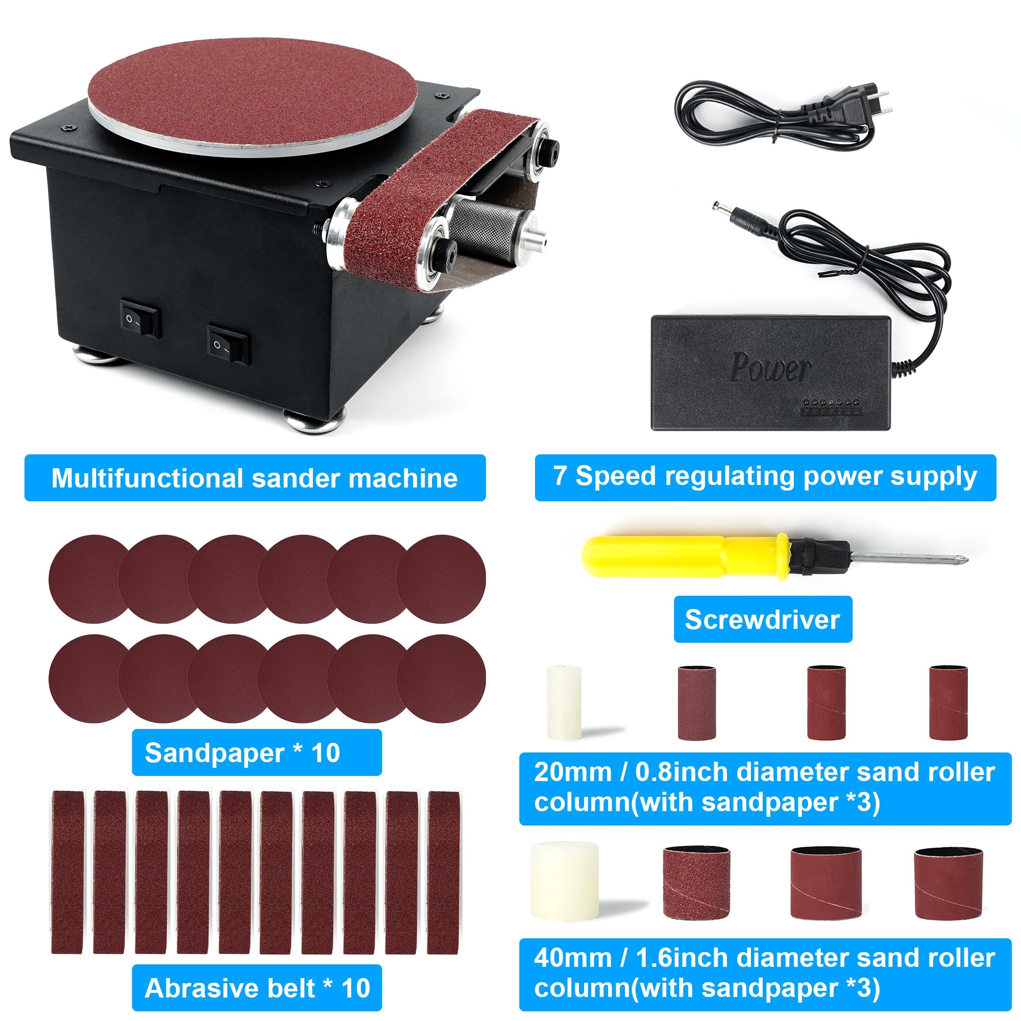 Twotrees 6-Inch Mini Disc Sander & 1.2x15in Belt Bench Grinder - Dual Motor Adjustable Speed Electric Sander for Metal, Wood, Aluminum DIY Projects | Perfect for Home Workshops & Metalworking