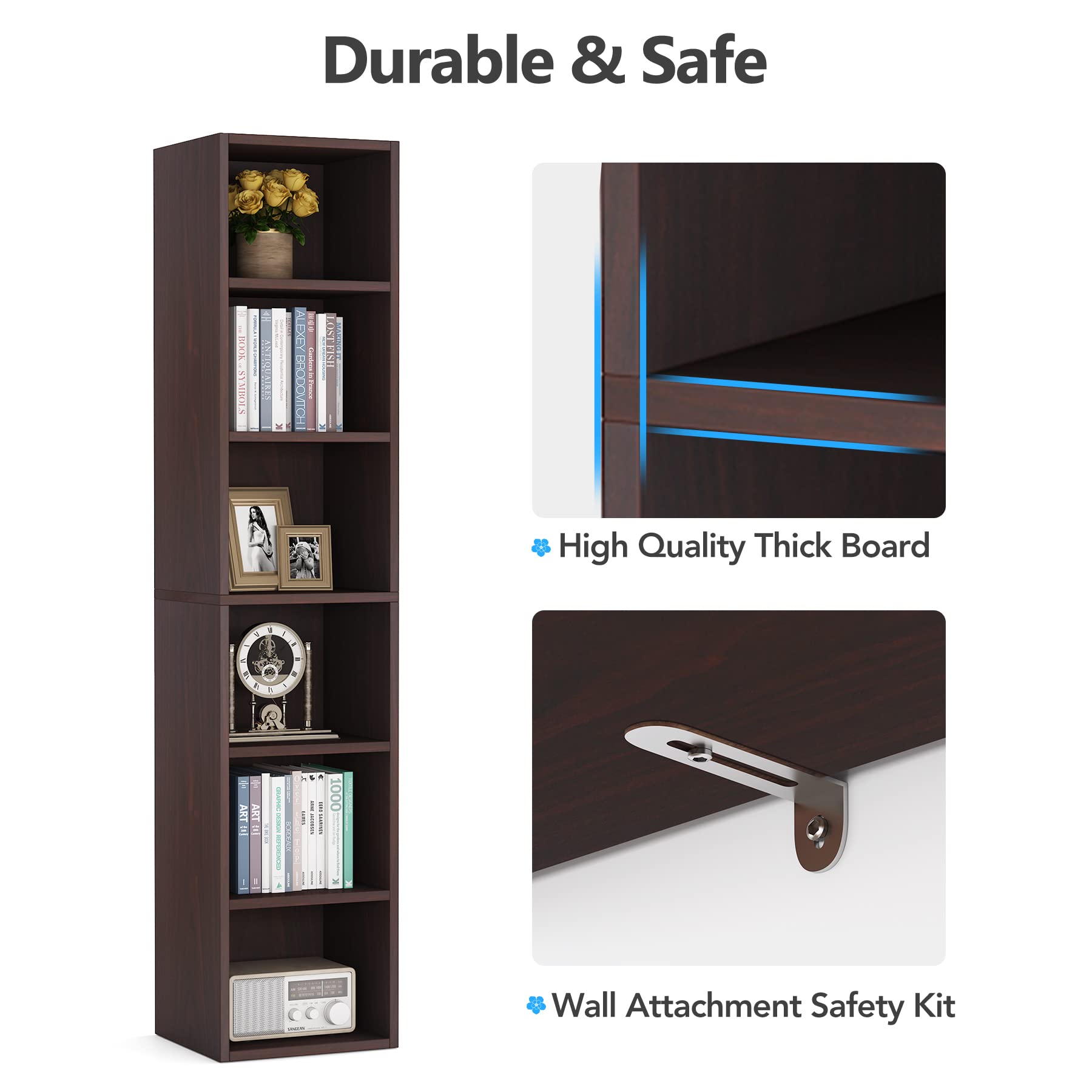 Tribesigns 70.9 Inch Tall Narrow Bookcase - Rustic Corner Storage Shelf with 6 Tier Cube Display | Perfect for Home Office, Living Room & Bedroom Organization
