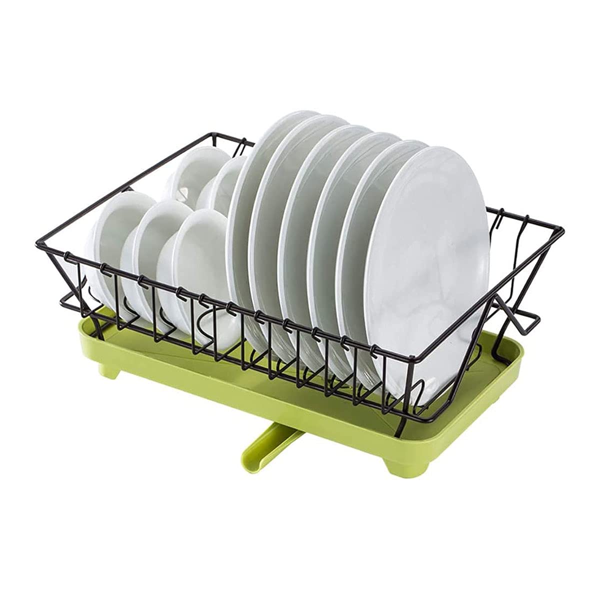 Wdpinpan Multifunctional Kitchen Dish Drying Rack with Removable Drip Tray & Rotatable Spout - Large Capacity Single Layer Plate Drainer for Countertop - Perfect for Small Kitchens, Apartments, and Dish Organization