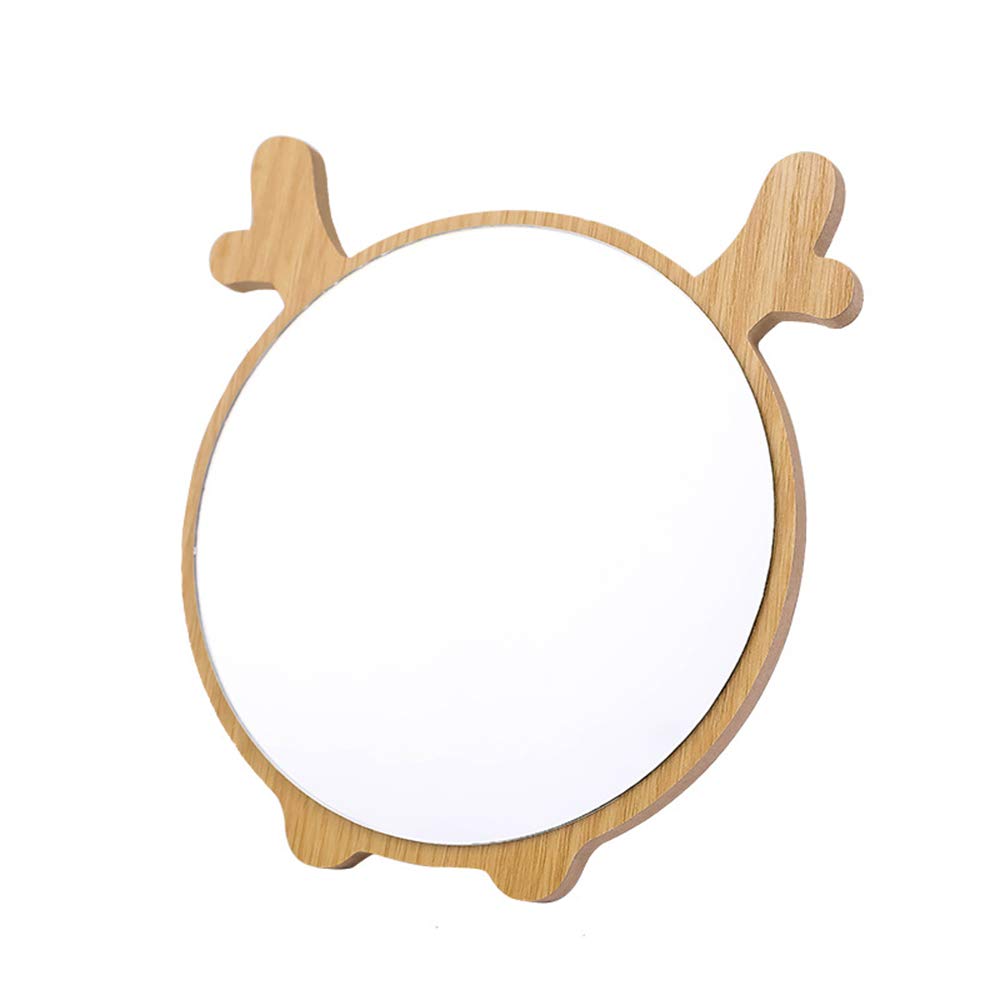 Aestivate Round Compact Desk Mirror with Deer Ear Design - Wood Framed Vanity Mirror for Women & Girls - Perfect for Makeup, Cosmetics, Bathroom, Shower & Travel (Deer) - Ideal for Home Decor, Dressing Table & Gift Giving