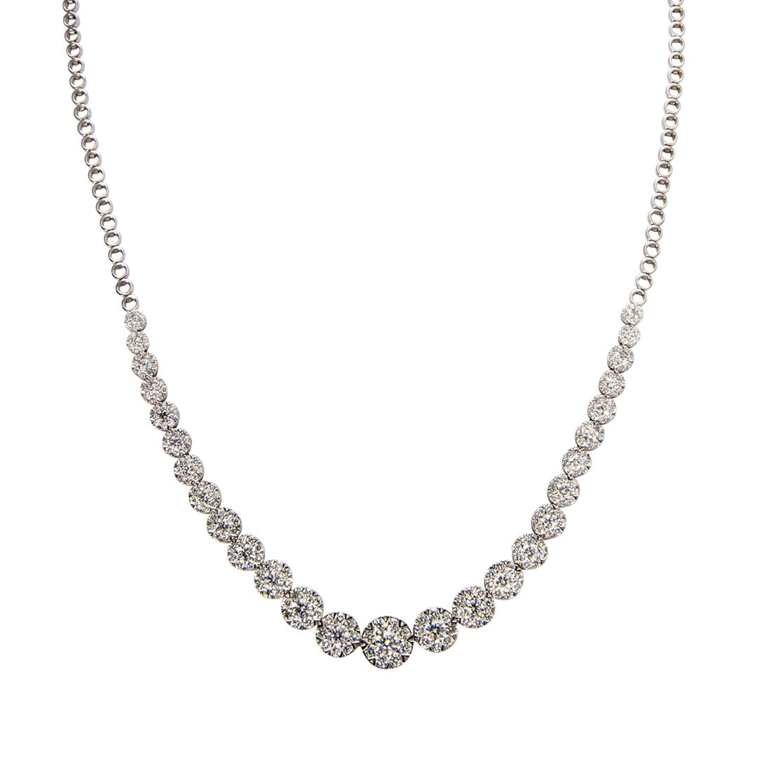 6-Piece Graduated Diamond Cluster 14K White Gold Tennis Necklace - Perfect for Weddings, Anniversaries & Special Occasions
