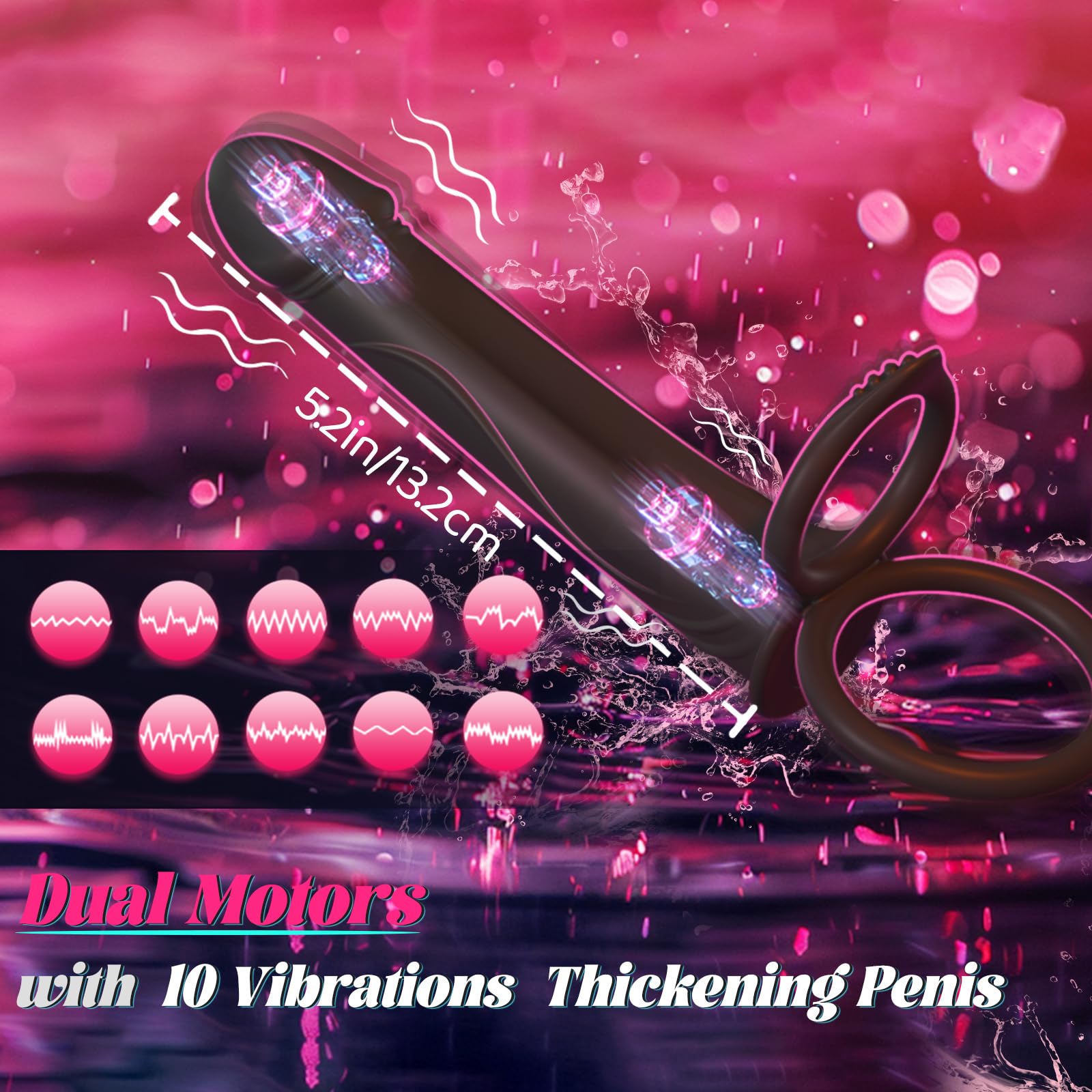 Vibrating Strap-On Dildo for Couples - Anal Sex Toy with 10 Vibration Modes, Cock Ring & Butt Plug - Double Ended Dildo for Men & Women - Perfect for Couples Play, Role Reversal & Spicing Up Your Sex Life