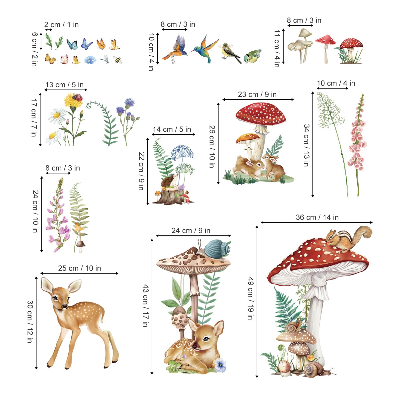 Wondever Woodland Nursery Decor - Peel and Stick Animal Wall Stickers with Mushroom, Deer & Flower Designs for Kids Bedroom, Baby Room - Perfect for Nursery Themes, Children's Room Makeover & Home Decor