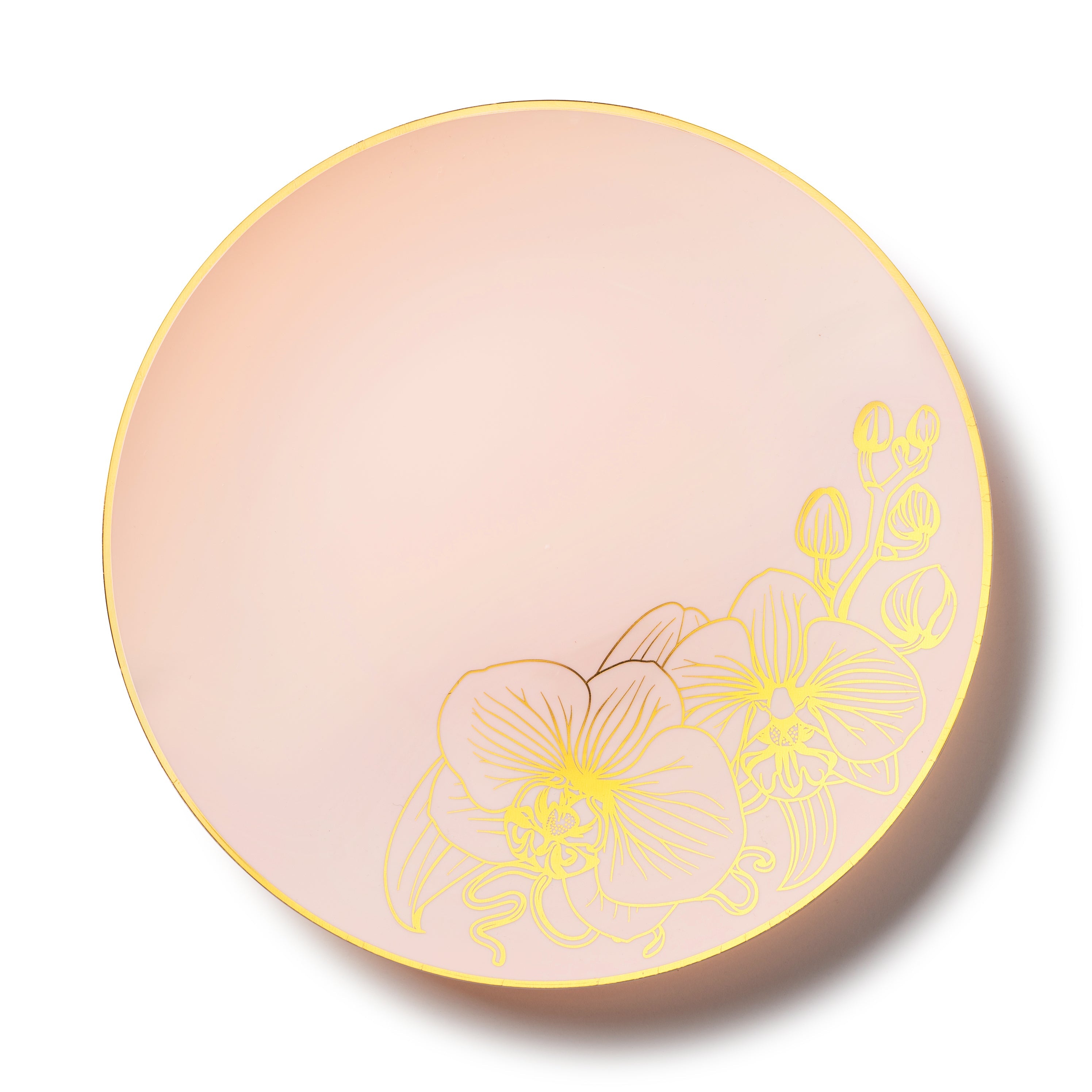 32-Piece Antique Pink and Gold Round Plastic Dinnerware Set - Elegant Disposable Plates, Bowls, Cups & Cutlery for 16 Guests - Perfect for Weddings, Parties, and Special Events