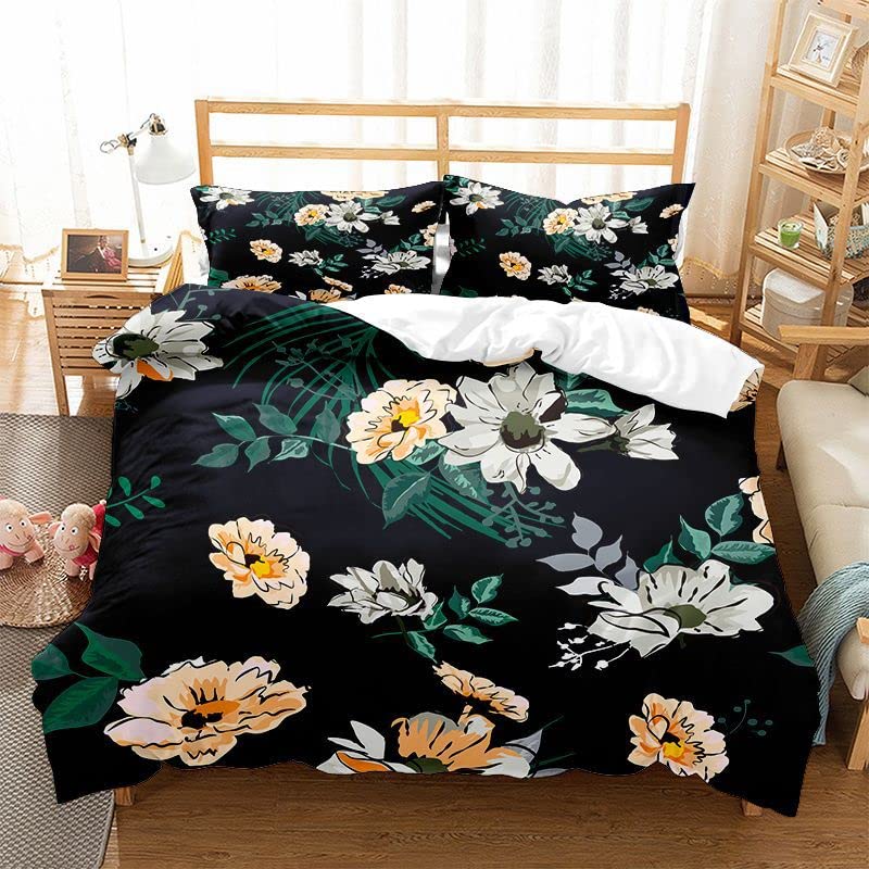 Premium Black Floral Duvet Cover Set - King Size Bedding with Pillowcases | Elegant Bedroom Decor for Modern Homes (Comforter Not Included)