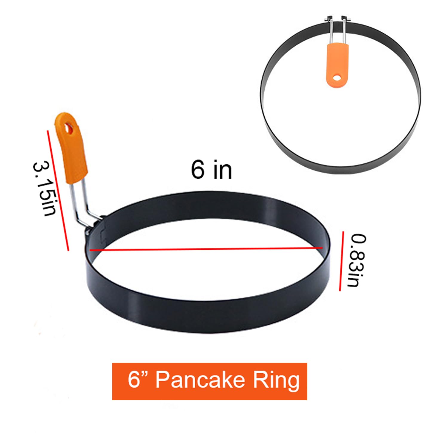 2-Pack 6 Inch Non-Stick Stainless Steel Pancake Ring for Griddle - Omelette, Muffin & Crumpet Maker with Silicone Handle - Perfect for Breakfast, Brunch & Cooking Shows