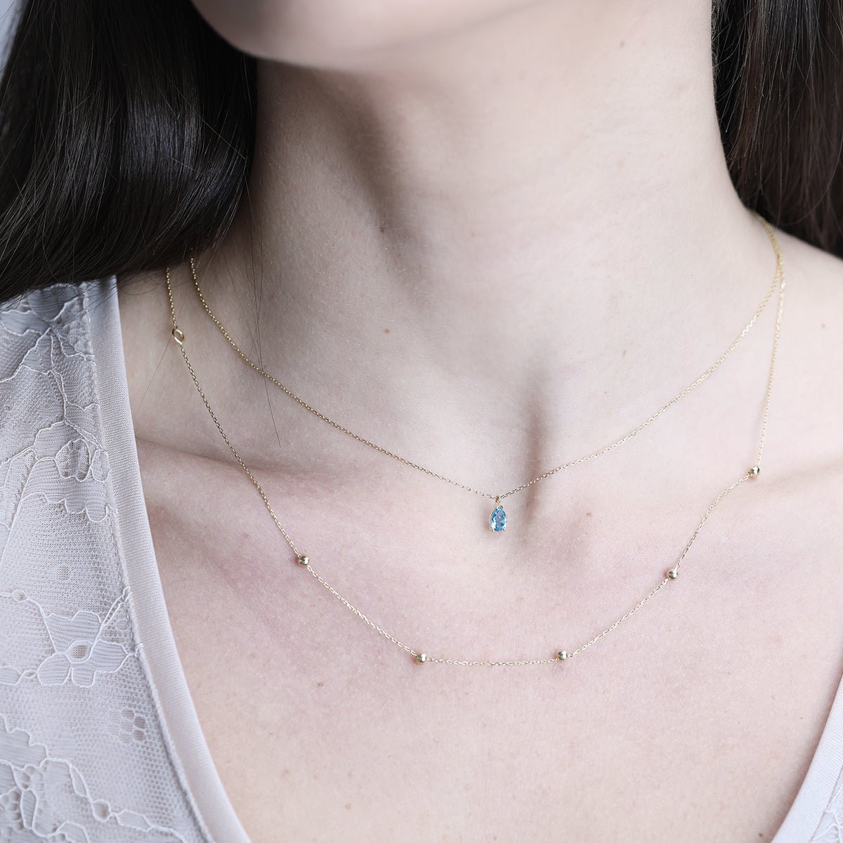 14k Yellow Gold Blue Topaz Teardrop Pendant Necklace for Women | Elegant Dainty Jewelry Gift for Birthday, Anniversary & Special Occasions