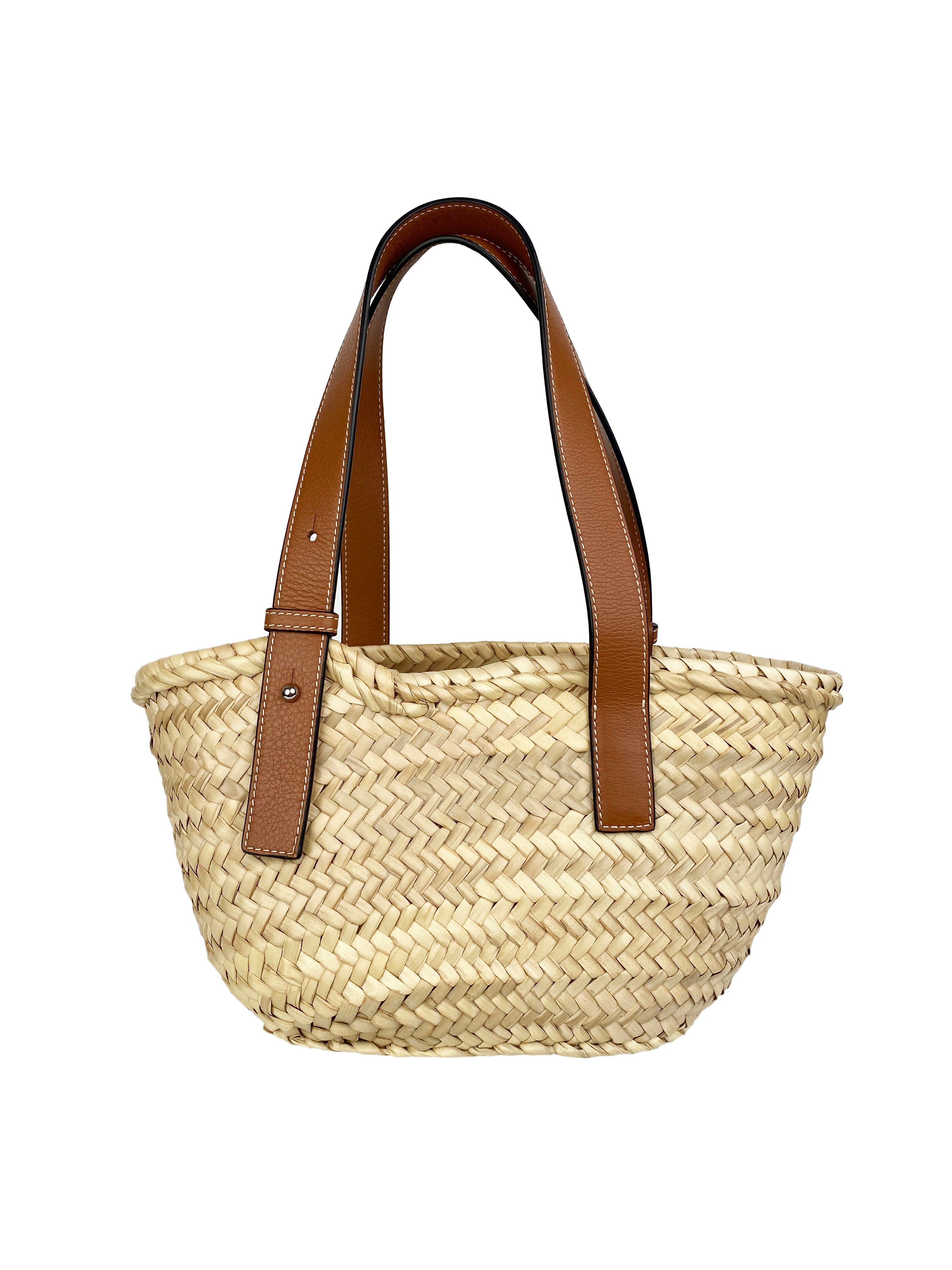 Loewe Tan Small Raffia Tote Bag for Women - Stylish Straw Handbag for Beach, Summer & Travel | Lightweight & Durable Woven Purse
