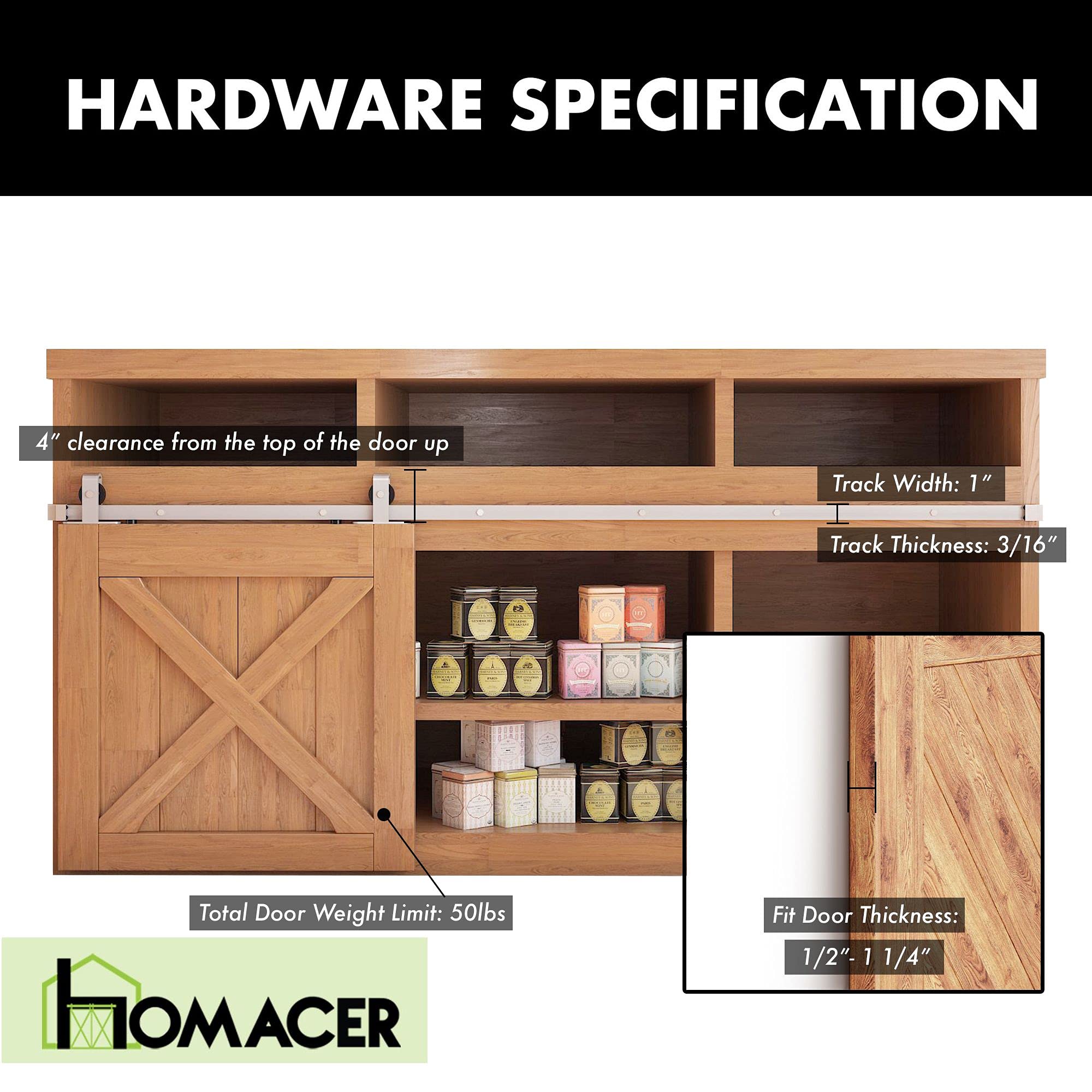 Homacer Mini Brushed Nickel Sliding Barn Door Hardware Kit - 114
