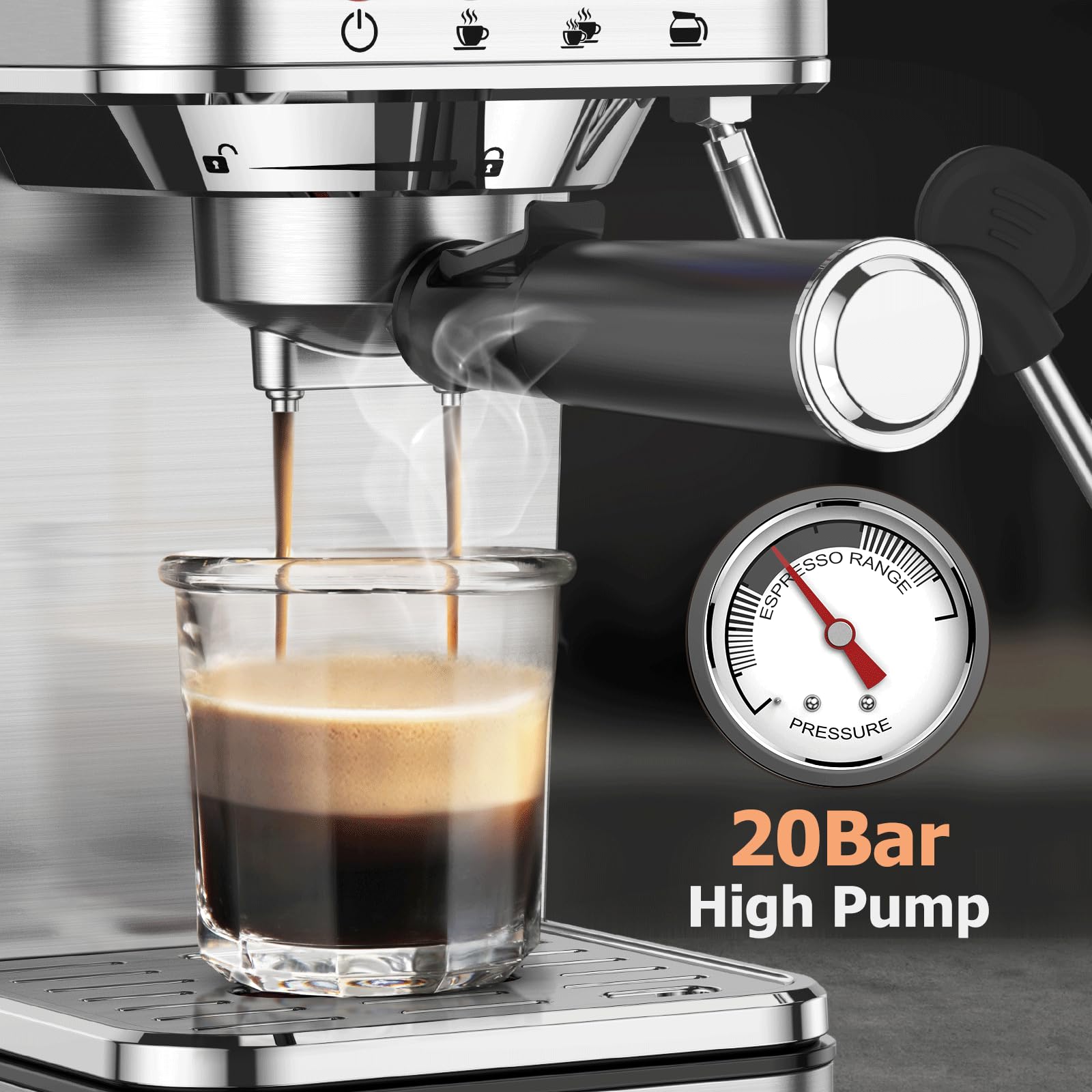 KOIOS 1200W Semi-Automatic Espresso Machine with Foaming Steam Wand - 20 Bar Pressure, 58oz Removable Water Tank - Perfect for Home Baristas to Make Espresso, Cappuccino & Latte - Ideal for Morning Coffee, Afternoon Pick-Me-Up & Entertaining Guests