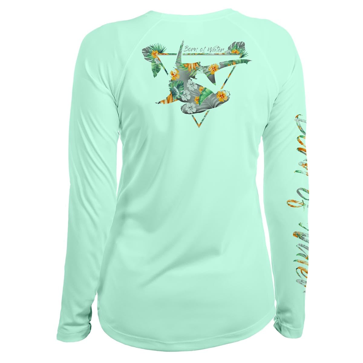 Women's UV Protection Long Sleeve Hammerhead Shark Shirt - Tropical Print Rash Guard for Surfing, Swimming & Outdoor Adventures