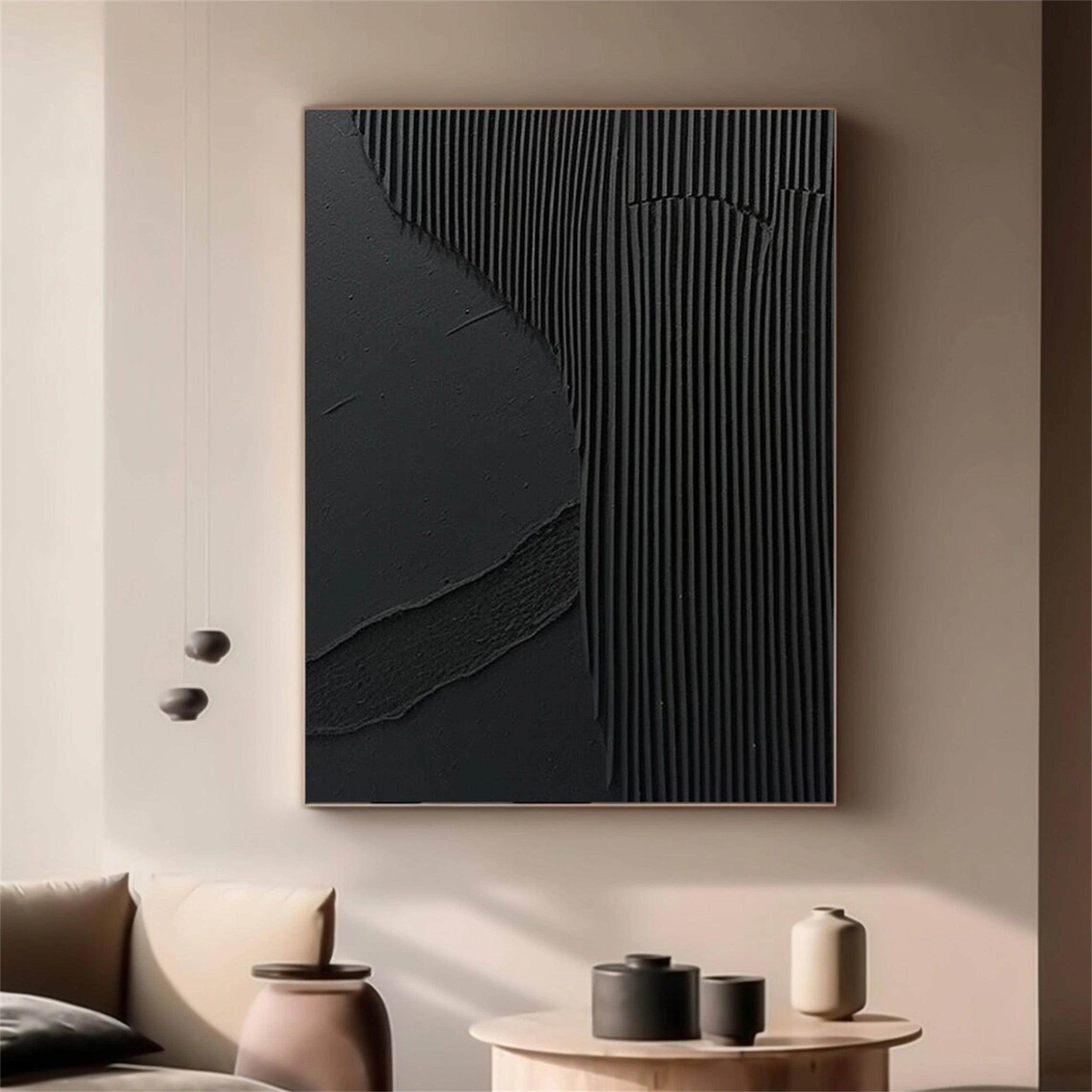 Black Minimalist Textured Painting Canvas - Modern Abstract Wall Art for Home & Office Decor | Perfect for Living Room, Bedroom & Studio | #MZ075