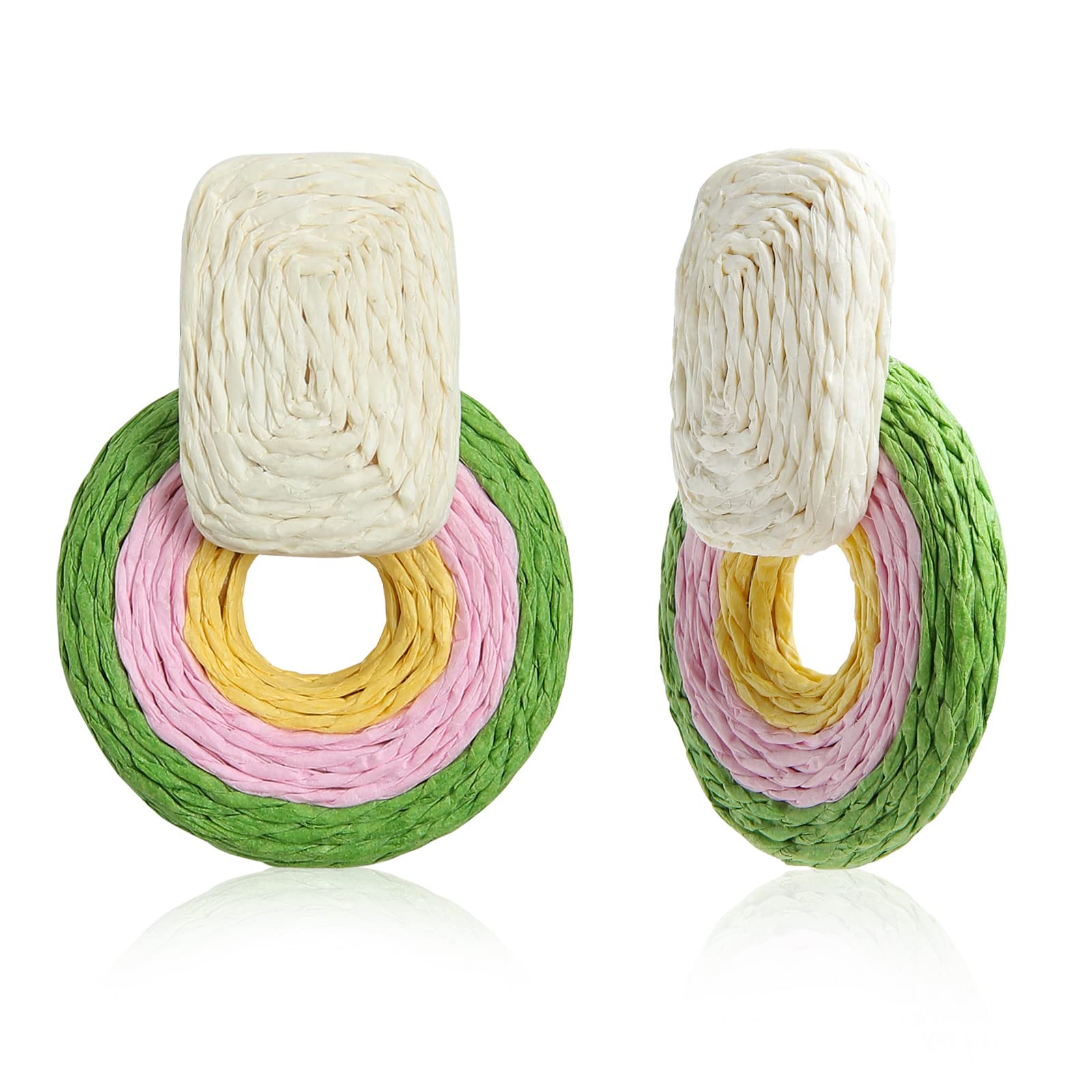 Handmade Raffia Round Boho Earrings - Wicker Drop Dangle Statement Earrings for Women | Natural Rattan Straw Bohemian Jewelry | Perfect Gift for Women & Girls | Ideal for Festivals, Beach Vacations & Summer Outfits