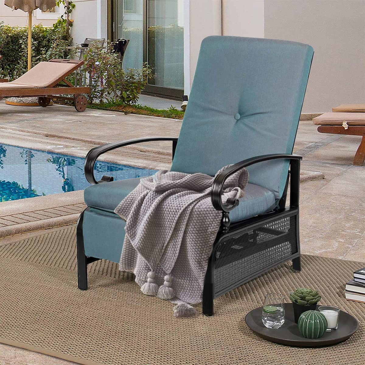 Adjustable Outdoor Lounge Chair with Removable Cushions - Patio Recliner Sofa for Garden, Poolside & Backyard - Peacock Blue - Perfect for Sunbathing, Relaxing & Outdoor Lounging