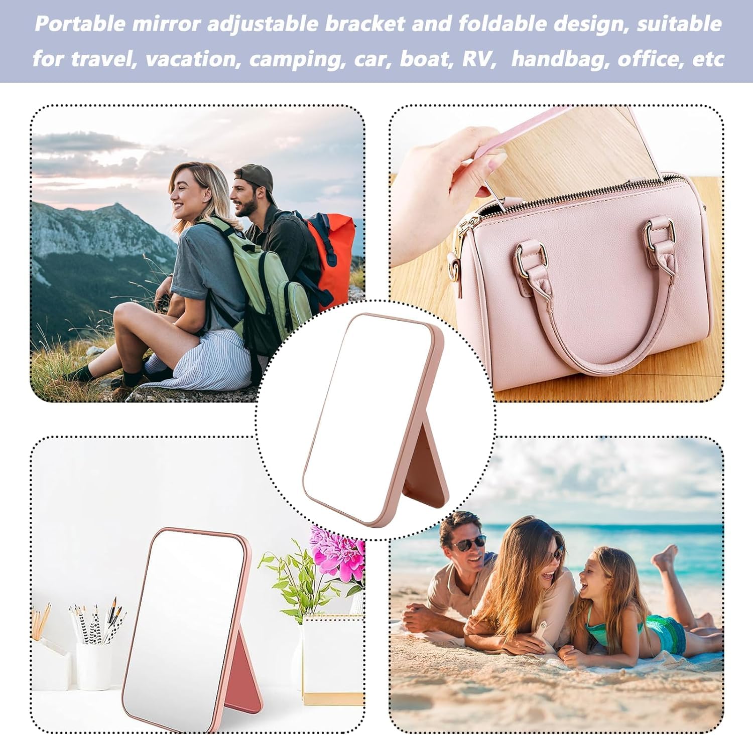 YANCI® Portable Plastic Mirror for Camping & Travel - Compact Makeup Mirror for Skincare, Shaving, Brushing Teeth, Flossing, Hairstyling & Contact Lenses - Perfect for Home, School, Office & Outdoor Use (Pink)