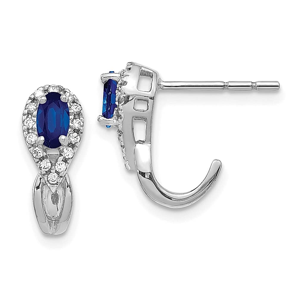 14K Solid White Gold Diamond & Blue Sapphire Huggie Hoop Earrings for Women - Elegant Small Gemstone Hoops for Everyday Wear, Parties & Special Occasions