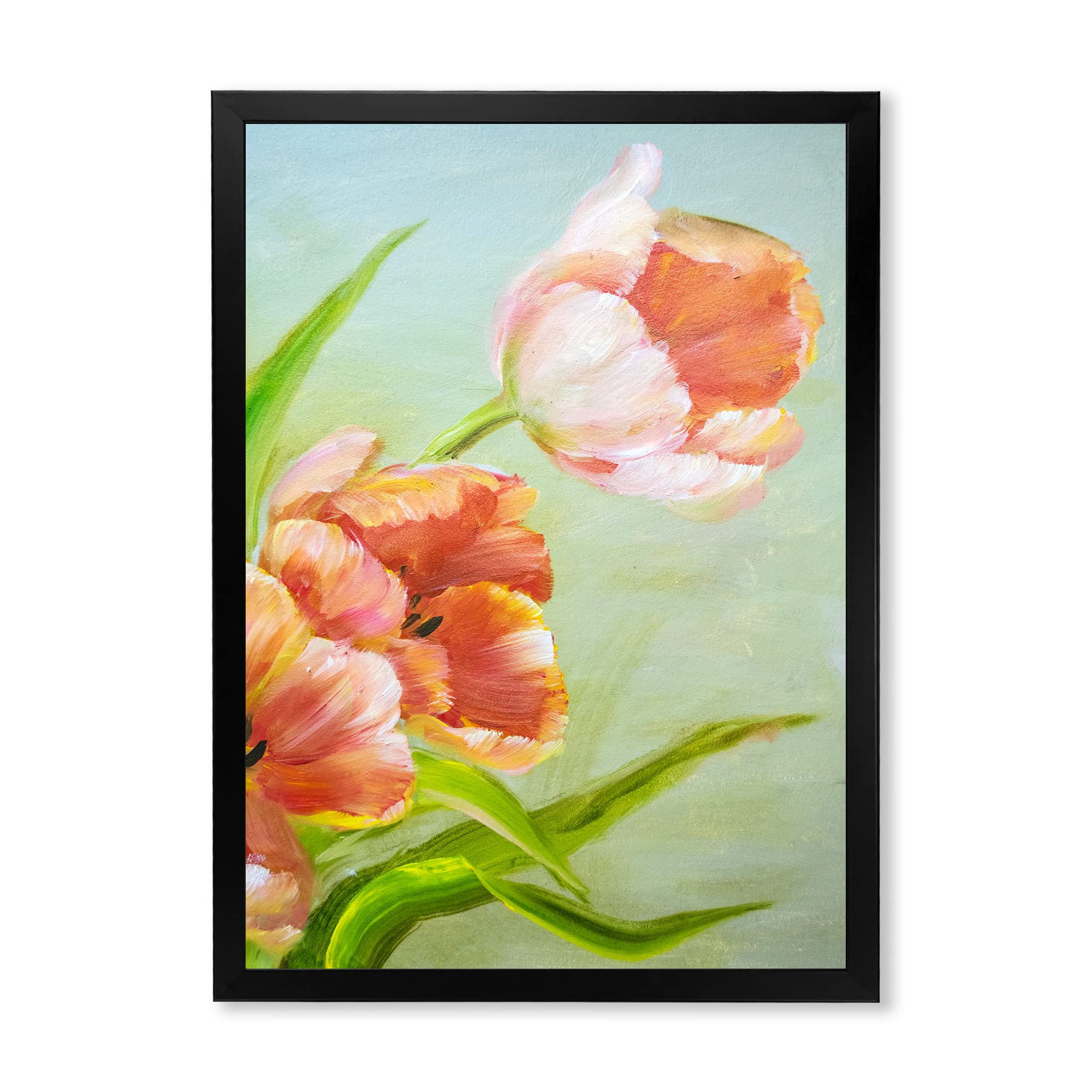 DesignQ Vintage Red Tulips Flowers Traditional Framed Wall Art - Perfect for Living Room, Bedroom & Office Decor