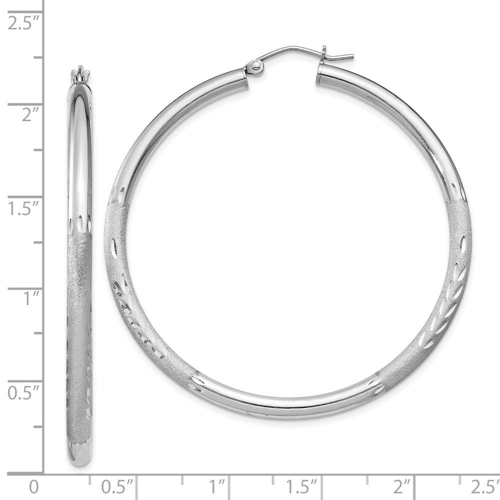 Sterling Silver Rhodium-Plated 3.00mm Satin & Shiny-Cut Hoop Earrings for Women | QE4247 | Perfect for Everyday Wear, Parties & Special Occasions