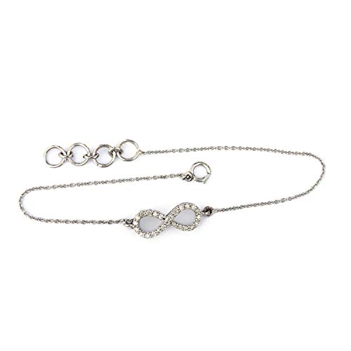 0.18 Carat Diamond Charm Pave Infinity Bar Bracelet - 14K White Gold Link Chain with Spring Lock Clasp - Elegant Jewelry Gift for Easter, Anniversary & Special Occasions
