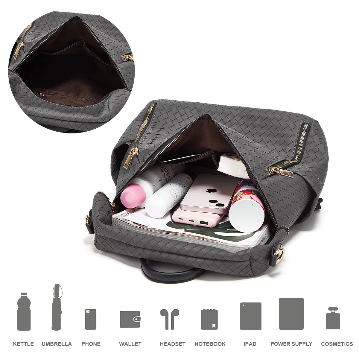 Stylish PU Leather Convertible Backpack Purse for Women - 2-Piece Travel Satchel & Handbag Set - Perfect for Daily Commute, Work, and Weekend Getaways