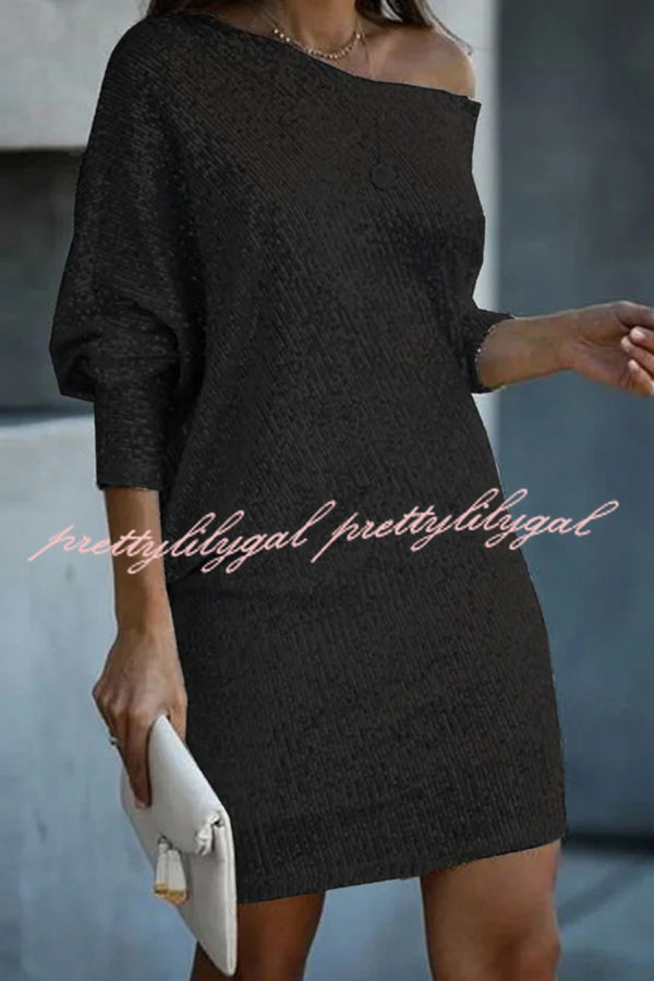 Elegant Solid Sequined Off-Shoulder Loose Mini Dress for Women - Perfect for Parties, Date Nights & Special Occasions