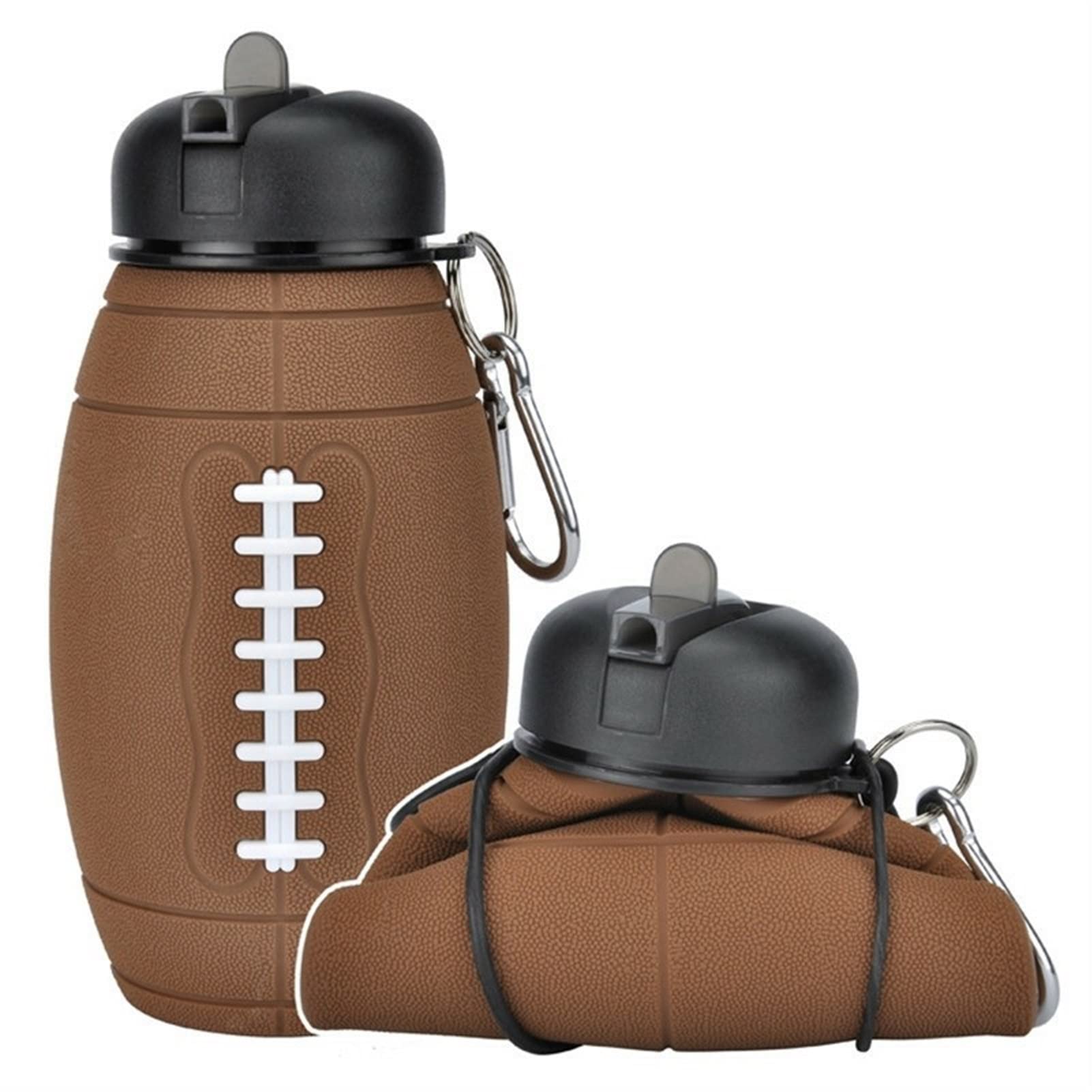 Collapsible Water Bottle 600ml - BPA Free, Food Grade Silicone, Lightweight & Portable for School, Sports, Travel - Rugby Shape Design, Large Capacity, Easy to Carry for Outdoor Activities, Gym & Daily Hydration