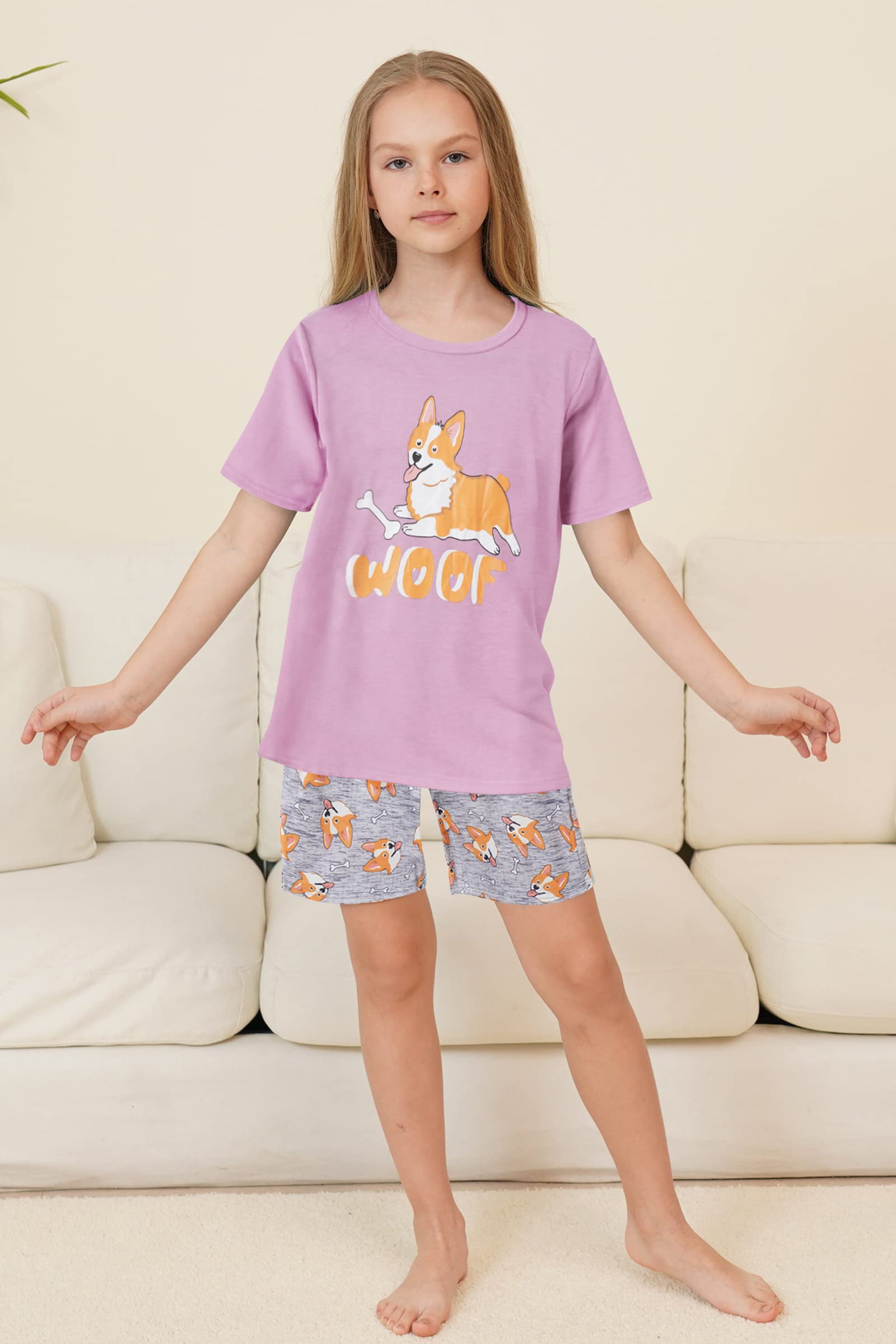 Big Girls Summer Pajama Set - Striped Heart Print Sleepwear for Comfort & Style