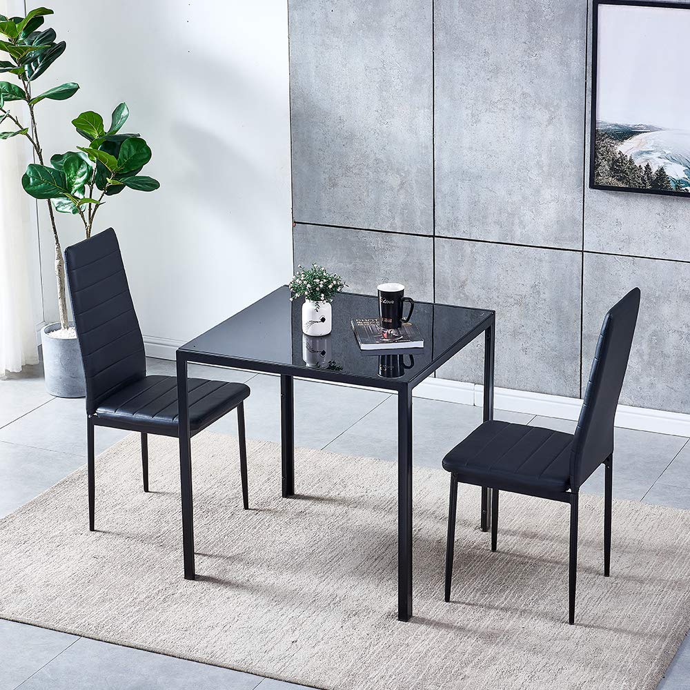 Ansley&HosHo 2-Piece Modern Faux Leather Dining Chairs Set - High Back Kitchen & Living Room Chairs with Black Metal Legs - Perfect for Dinner Parties, Home Office & Small Space Decor