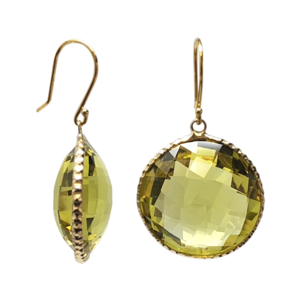 14K Yellow Gold Lemon Quartz Round Stud Earrings 20mm - Gem Stone King | Elegant Jewelry for Women, Perfect for Parties, Weddings & Everyday Wear