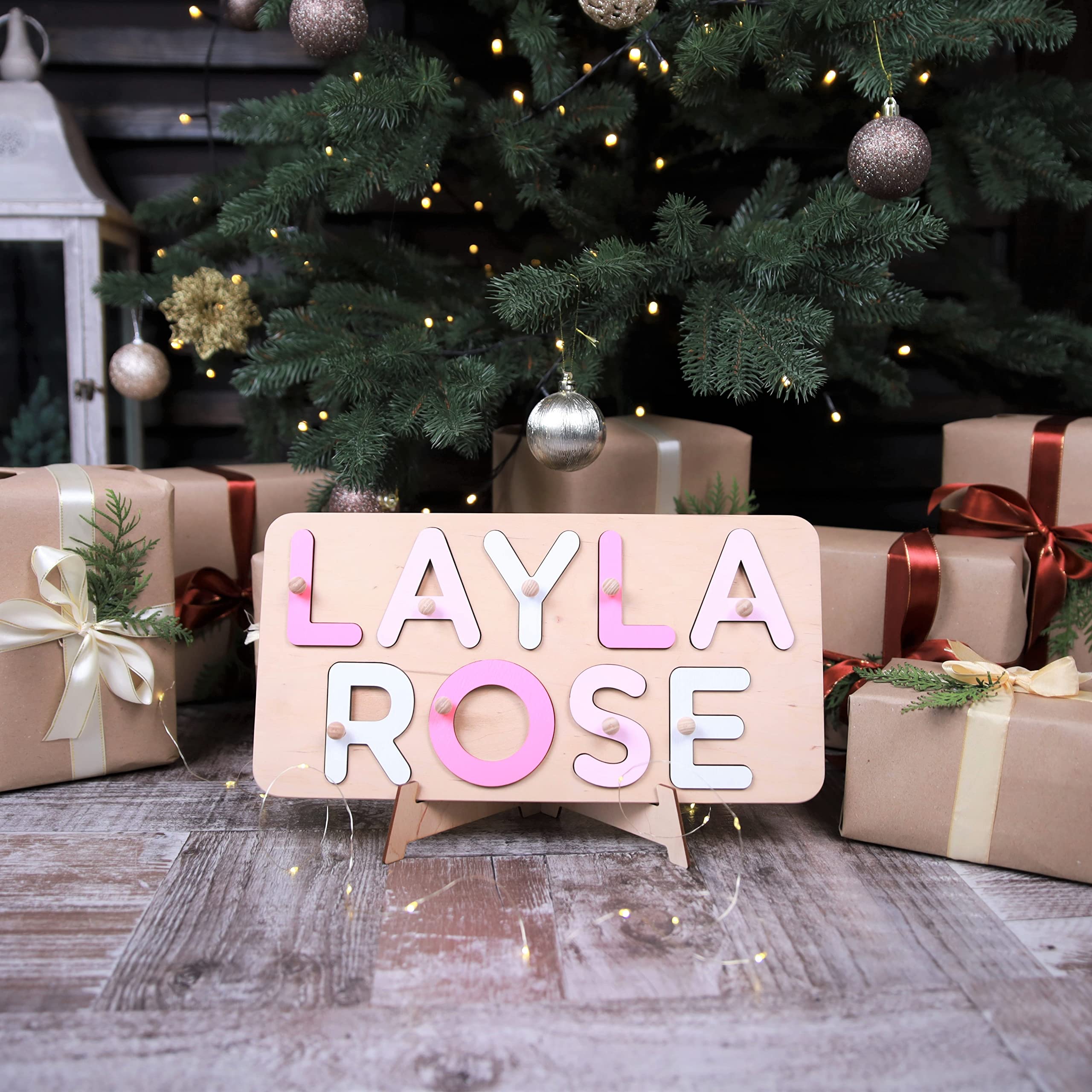 Personalized Wooden Name Puzzle for Kids - Custom Baby Name Learning Toy for Toddlers - First Christmas & 1st Birthday Gift - Educational Wooden Puzzle for Early Childhood Development - Perfect for Nursery Decor, Baby Shower Gift & Montessori Learning Activities