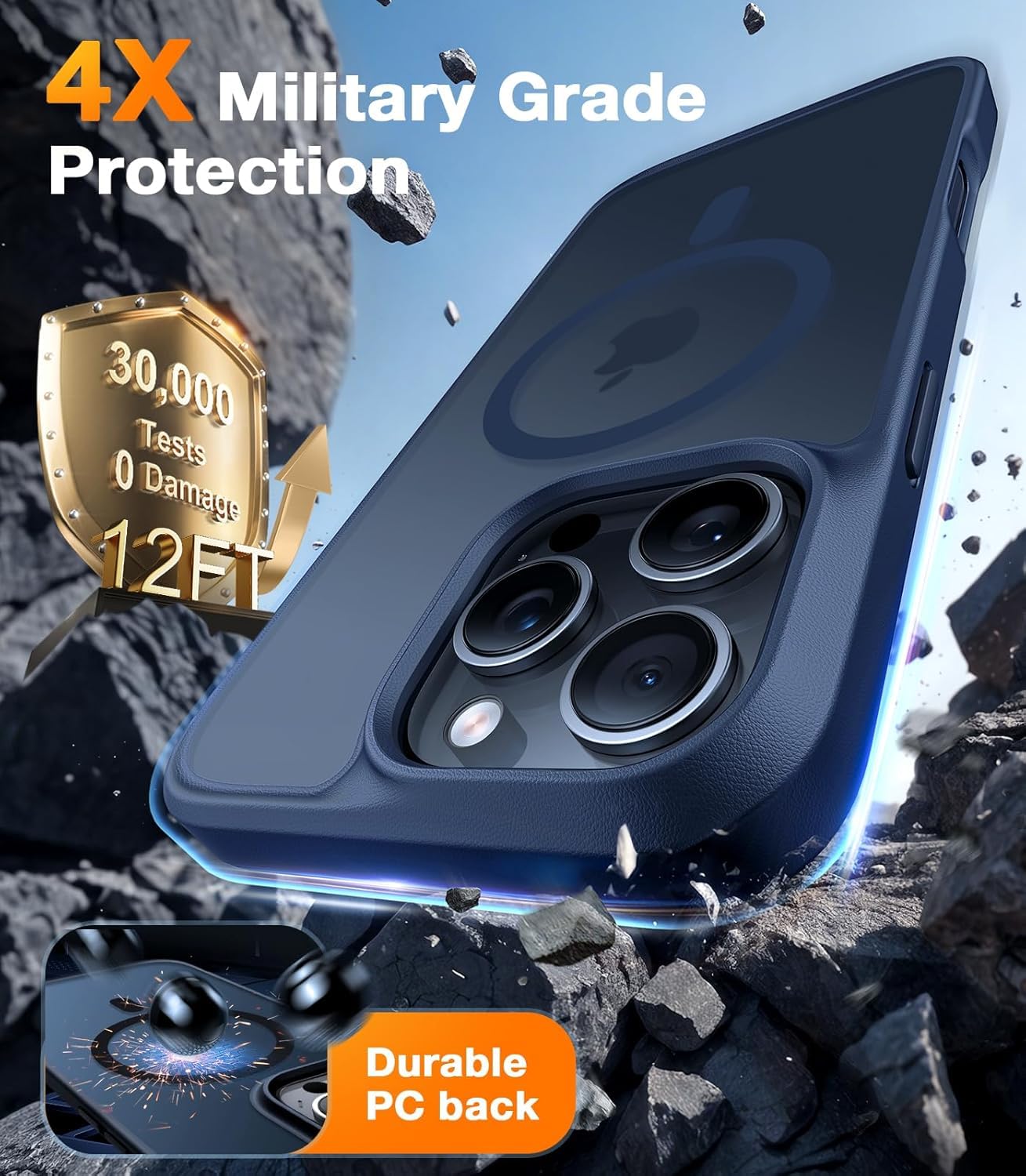 TORRAS Military Grade Shockproof iPhone 16 Pro Max Case with Stronger Magnetic - Slim Protective Cover Compatible with MagSafe | Anti-Scratch Blue Phone Case for Everyday Use, Travel & Outdoor Activities